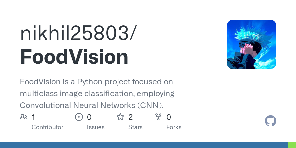 GitHub - nikhil25803/FoodVision: FoodVision is a Python project focused on multiclass image classification, employing Convolutional Neural Networks (CNN).