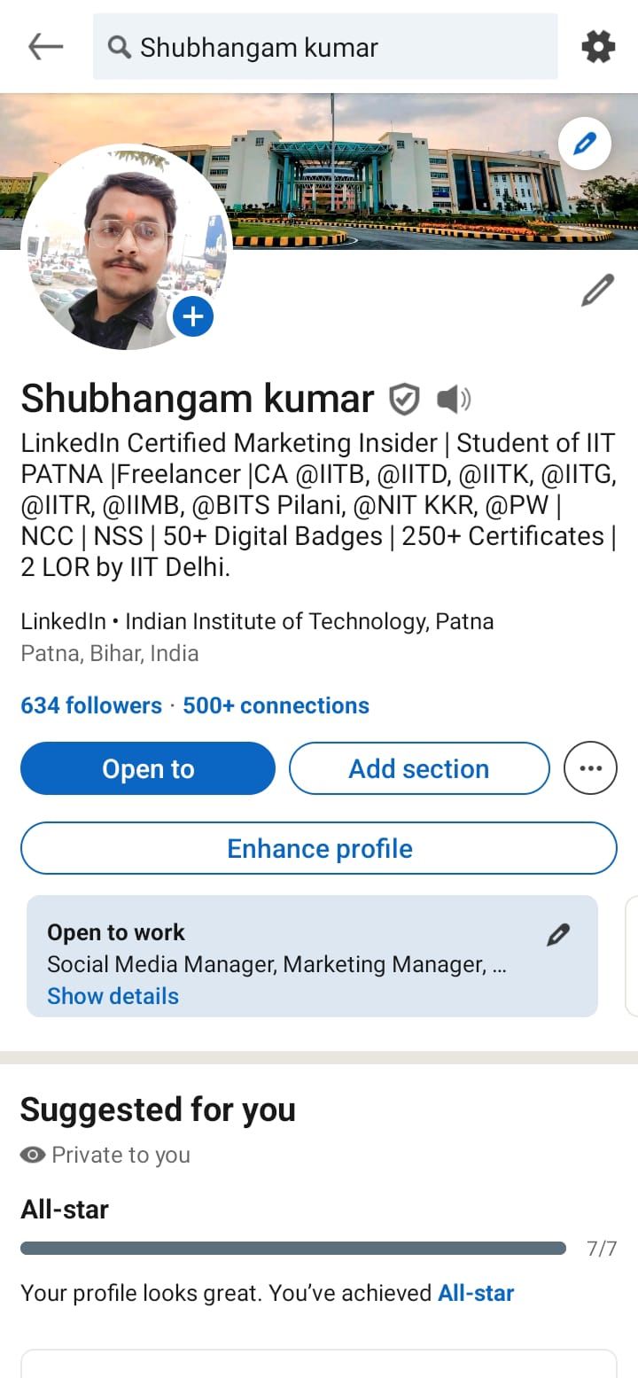 Shubhangam kumar on LinkedIn: #connect #linkedinallstar #profilepower #professionaljourney…