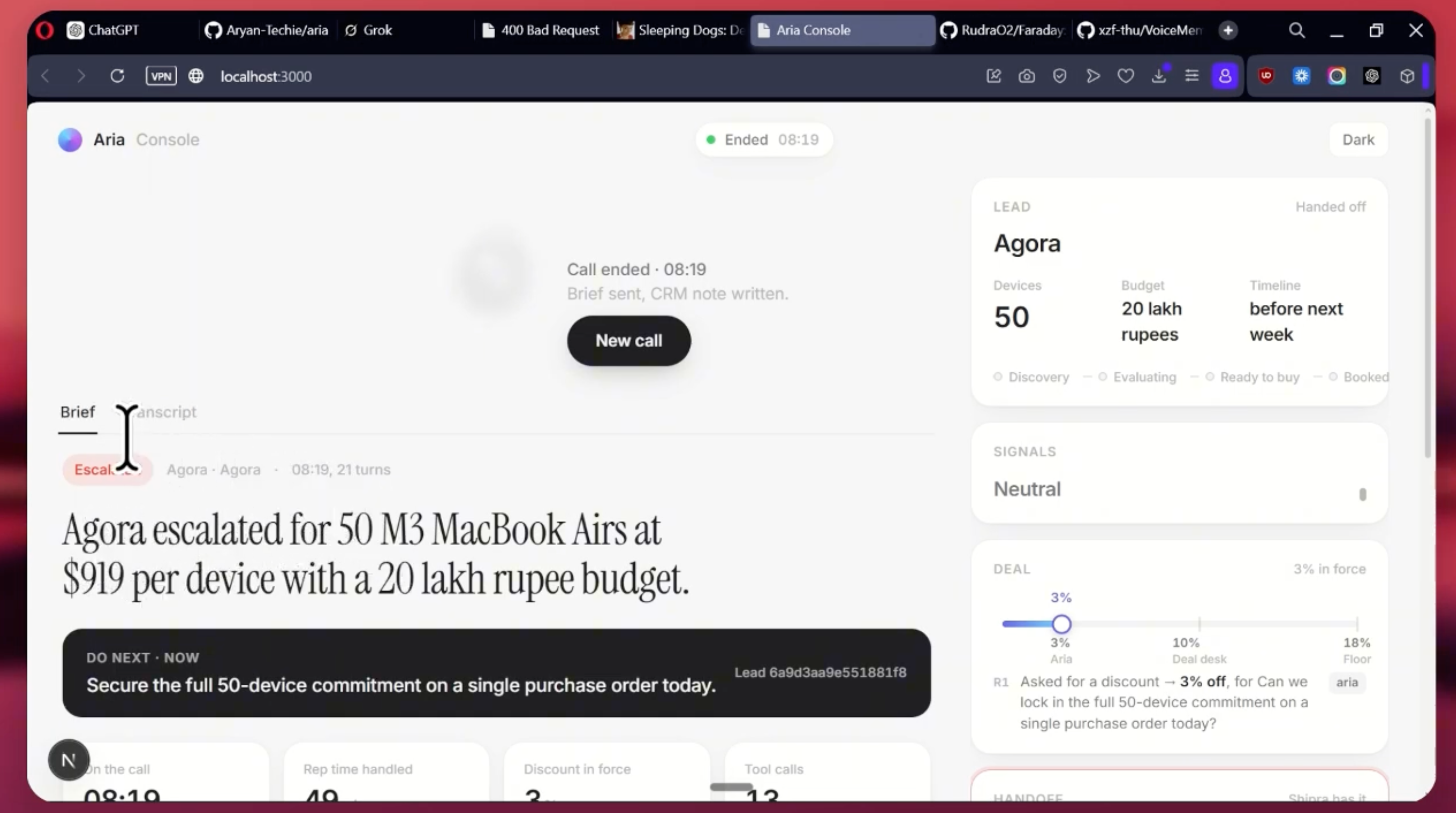 Aria: Real-Time Voice AI Sales Agent