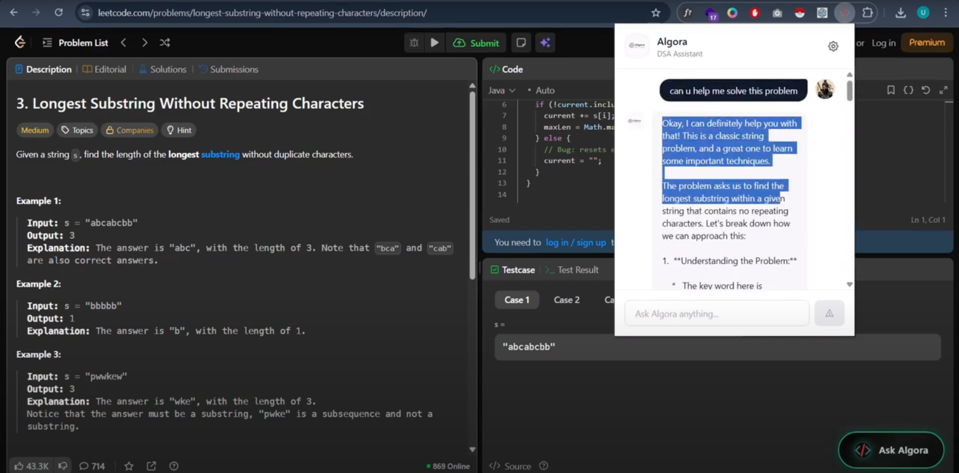 Algora : A Chrome Extension that helps you improve your problem solving skills