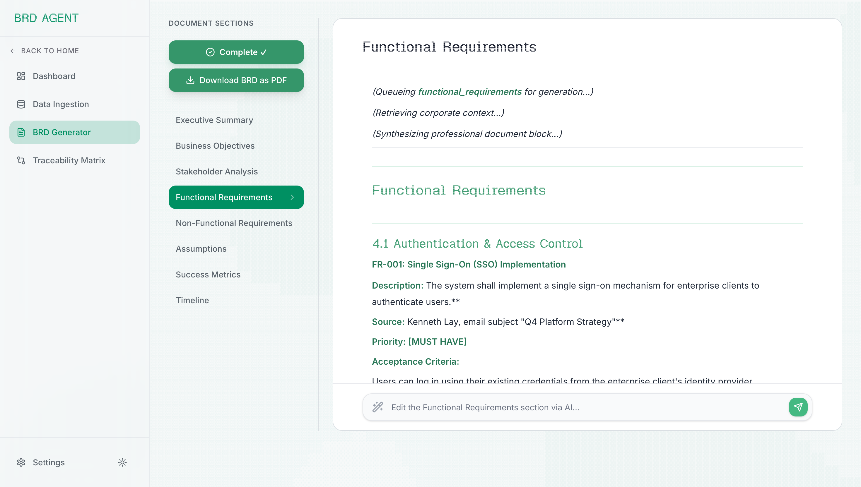 BRD Agent — Enterprise-Grade, Fully Local AI for Secure Requirements Engineering
