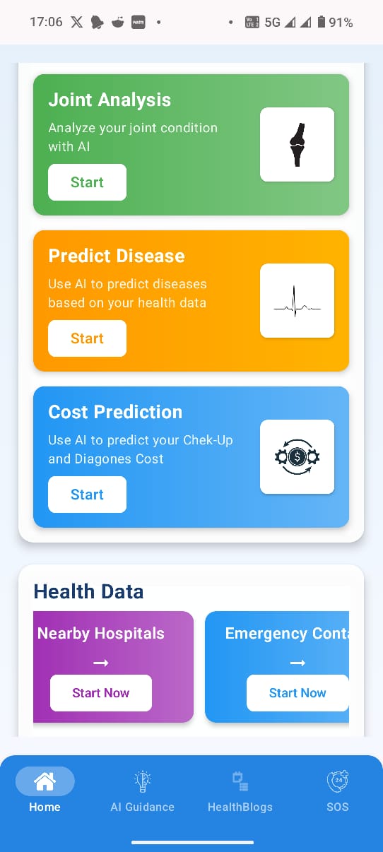 Sehat Saathi - AI app for joint analysis, disease prediction, cost insights & instant guidance