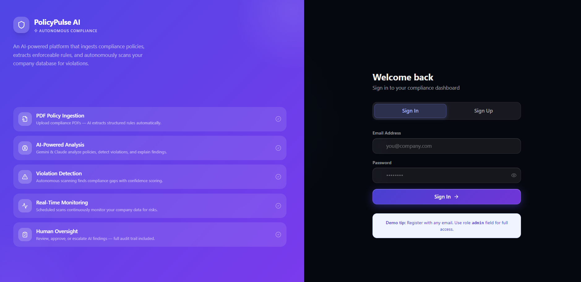 PolicyPulse AI — Autonomous Compliance Monitoring Platform PolicyPulse AI — Autonomous Compliance Monitoring Platform