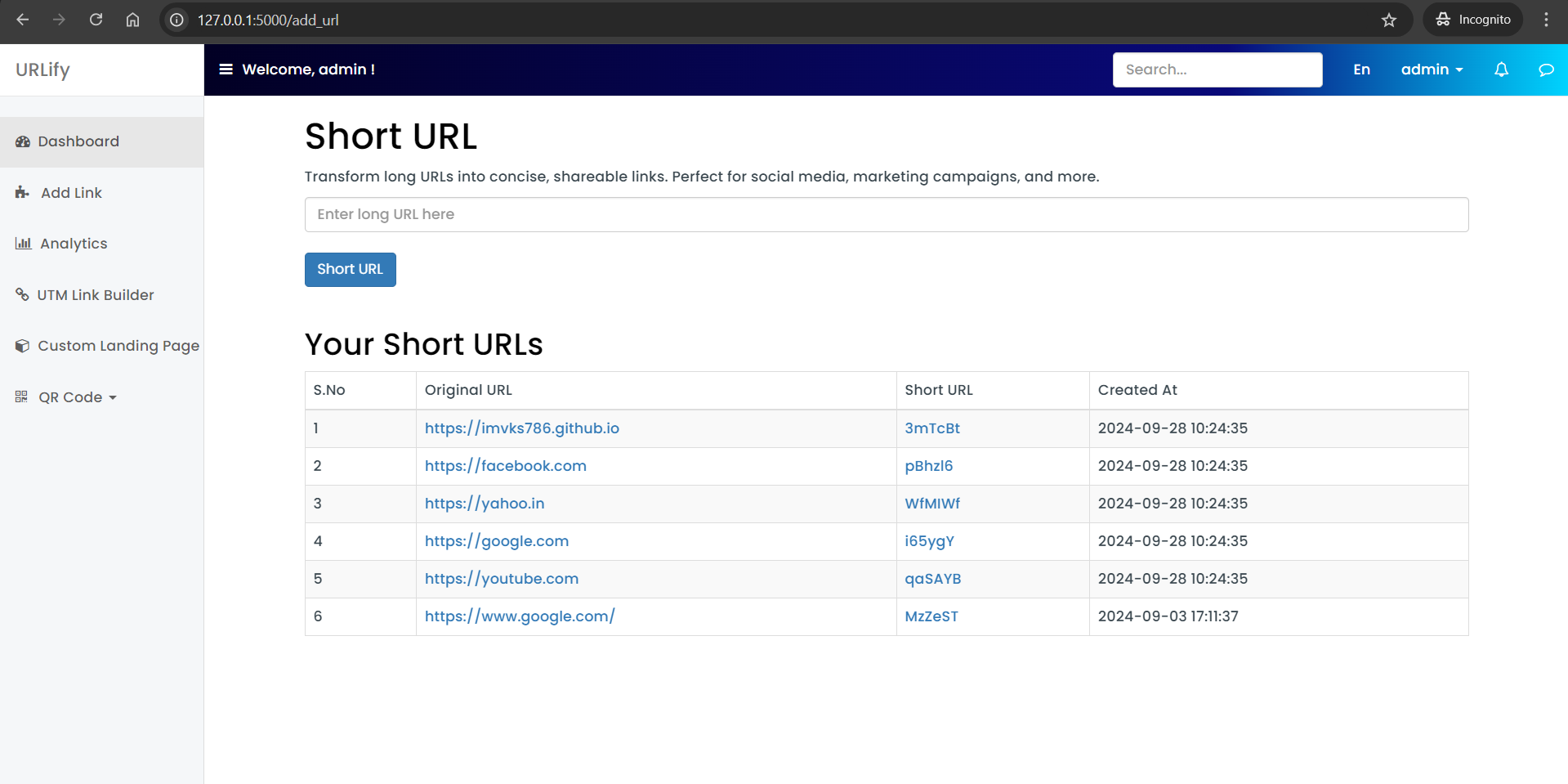 Urlify - A URL shortening service Urlify - A URL shortening service