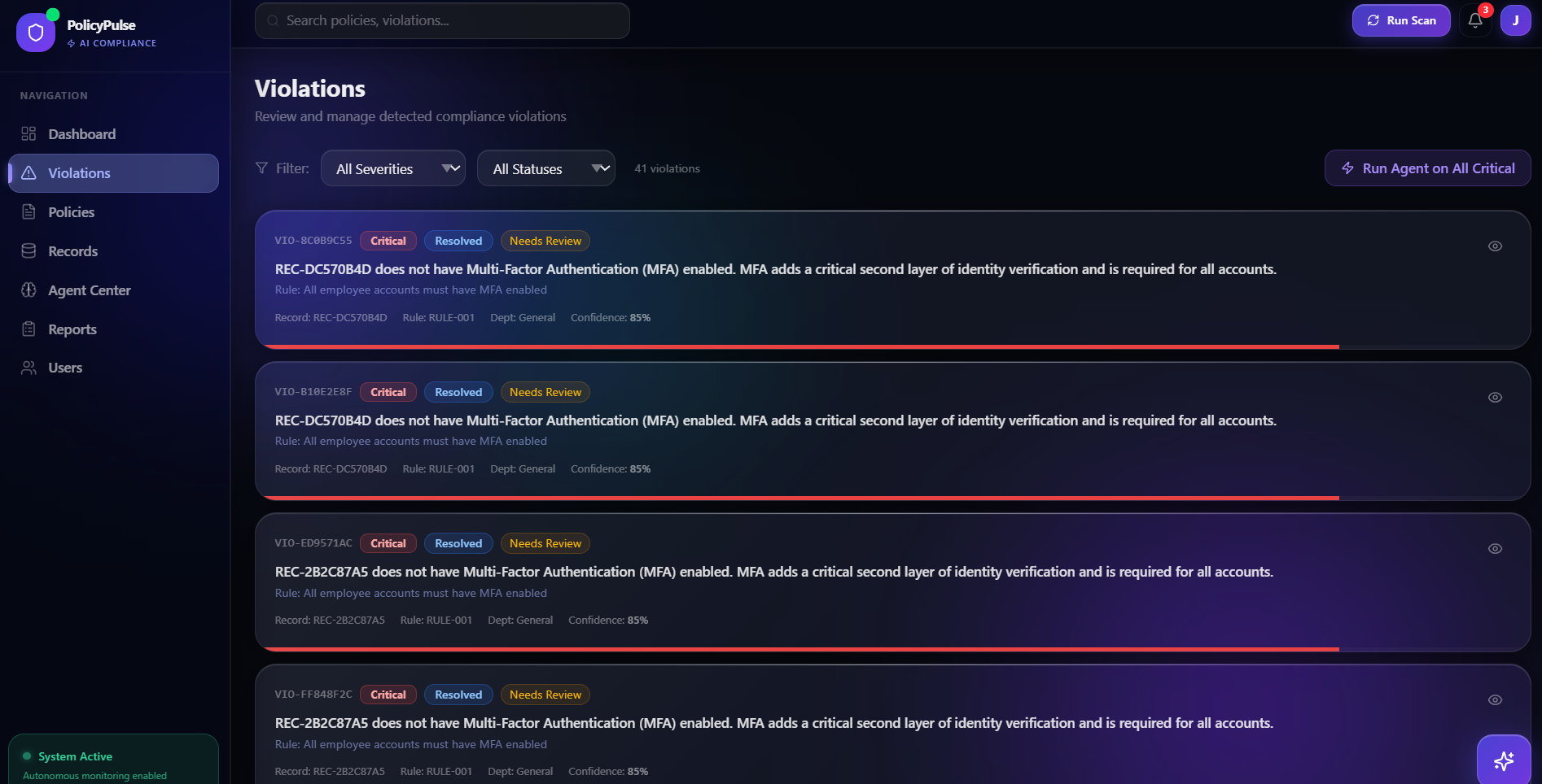 PolicyPulse AI — Autonomous Compliance Monitoring Platform PolicyPulse AI — Autonomous Compliance Monitoring Platform