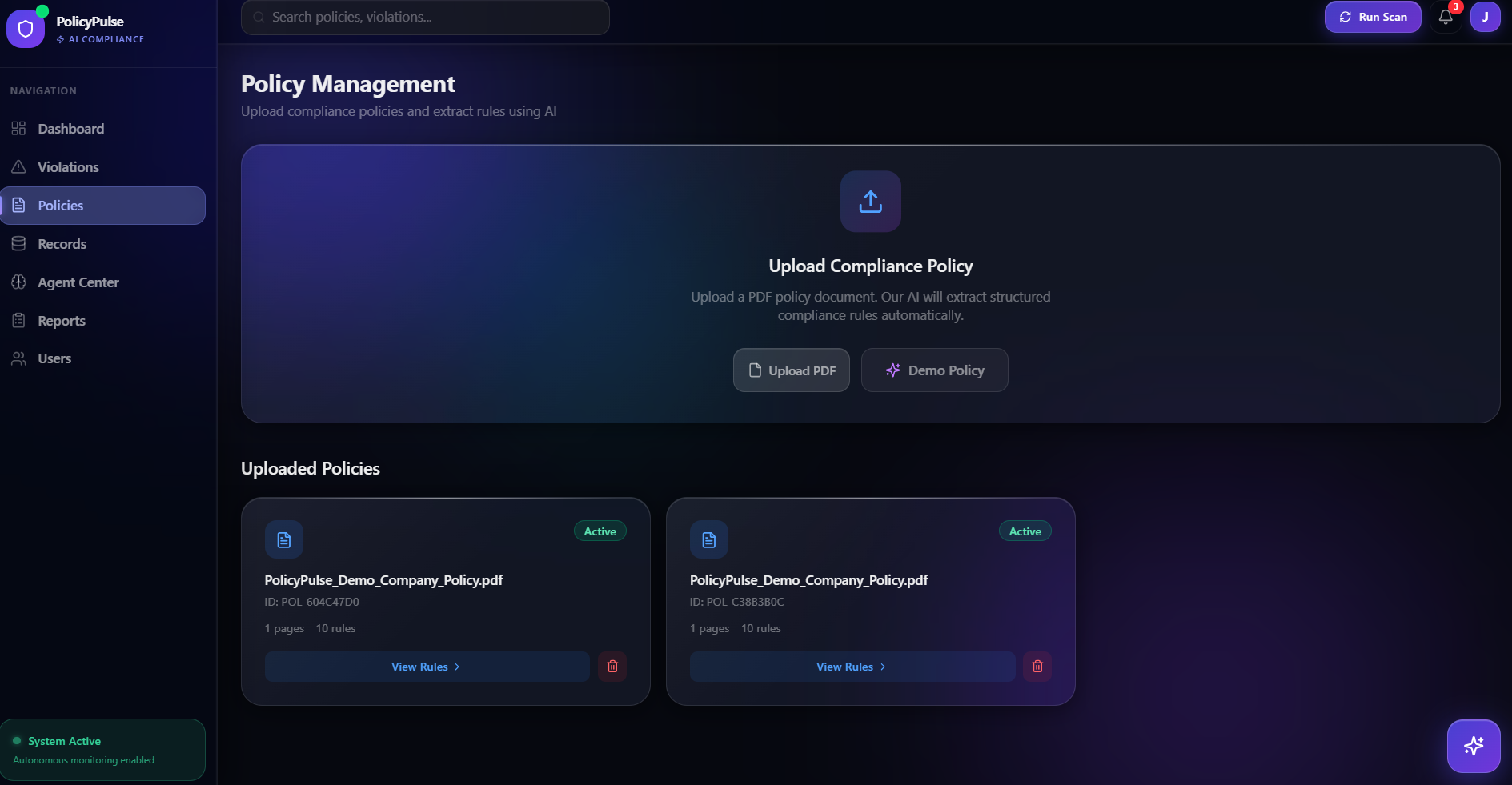 PolicyPulse AI — Autonomous Compliance Monitoring Platform PolicyPulse AI — Autonomous Compliance Monitoring Platform