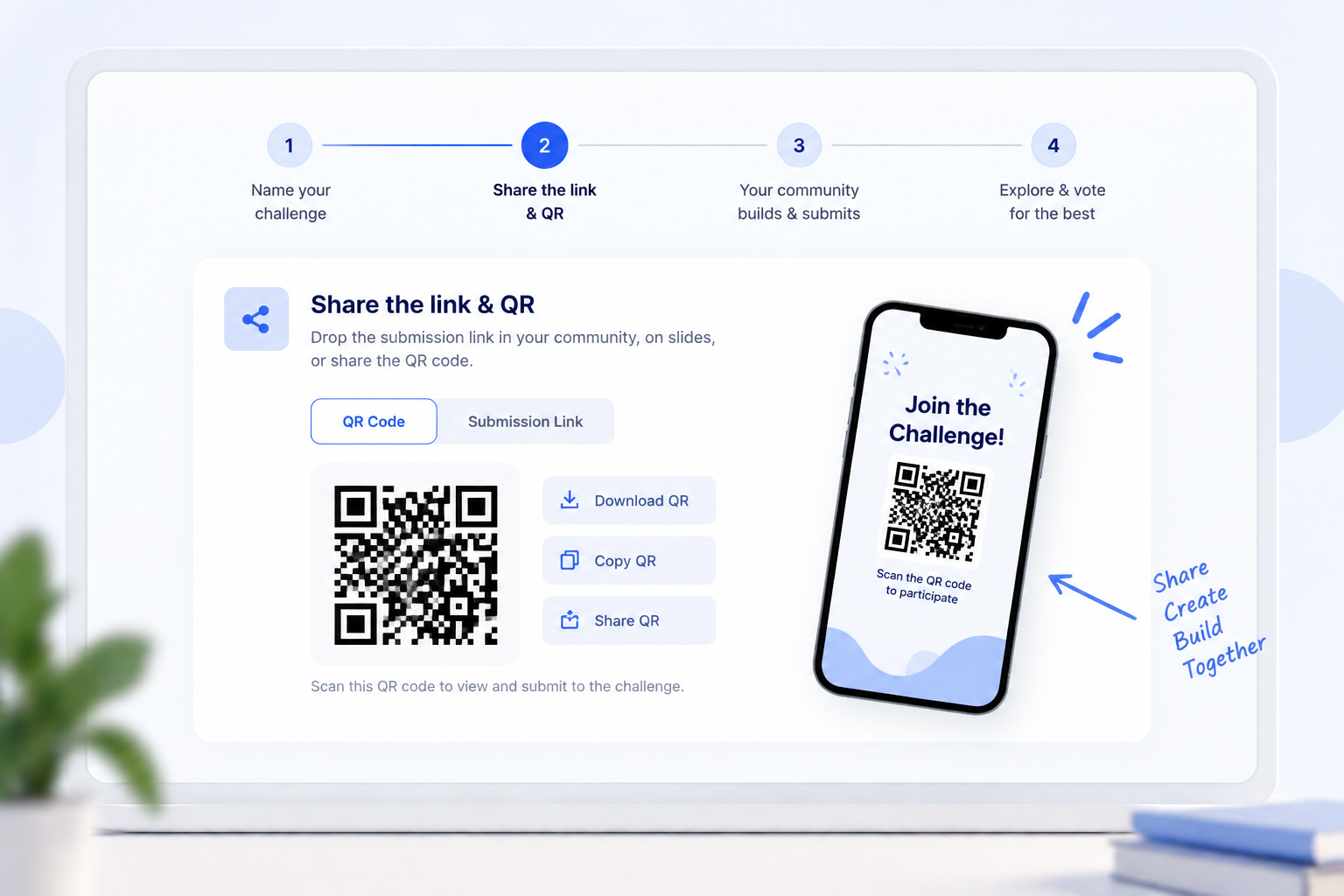Sharing the challenge link and QR code