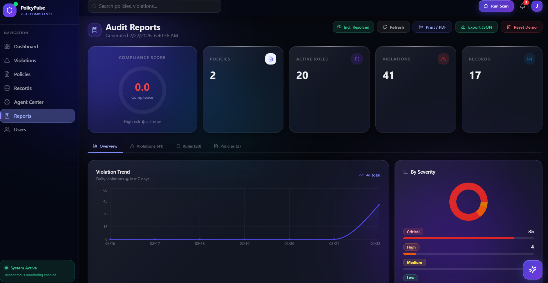 PolicyPulse AI — Autonomous Compliance Monitoring Platform PolicyPulse AI — Autonomous Compliance Monitoring Platform