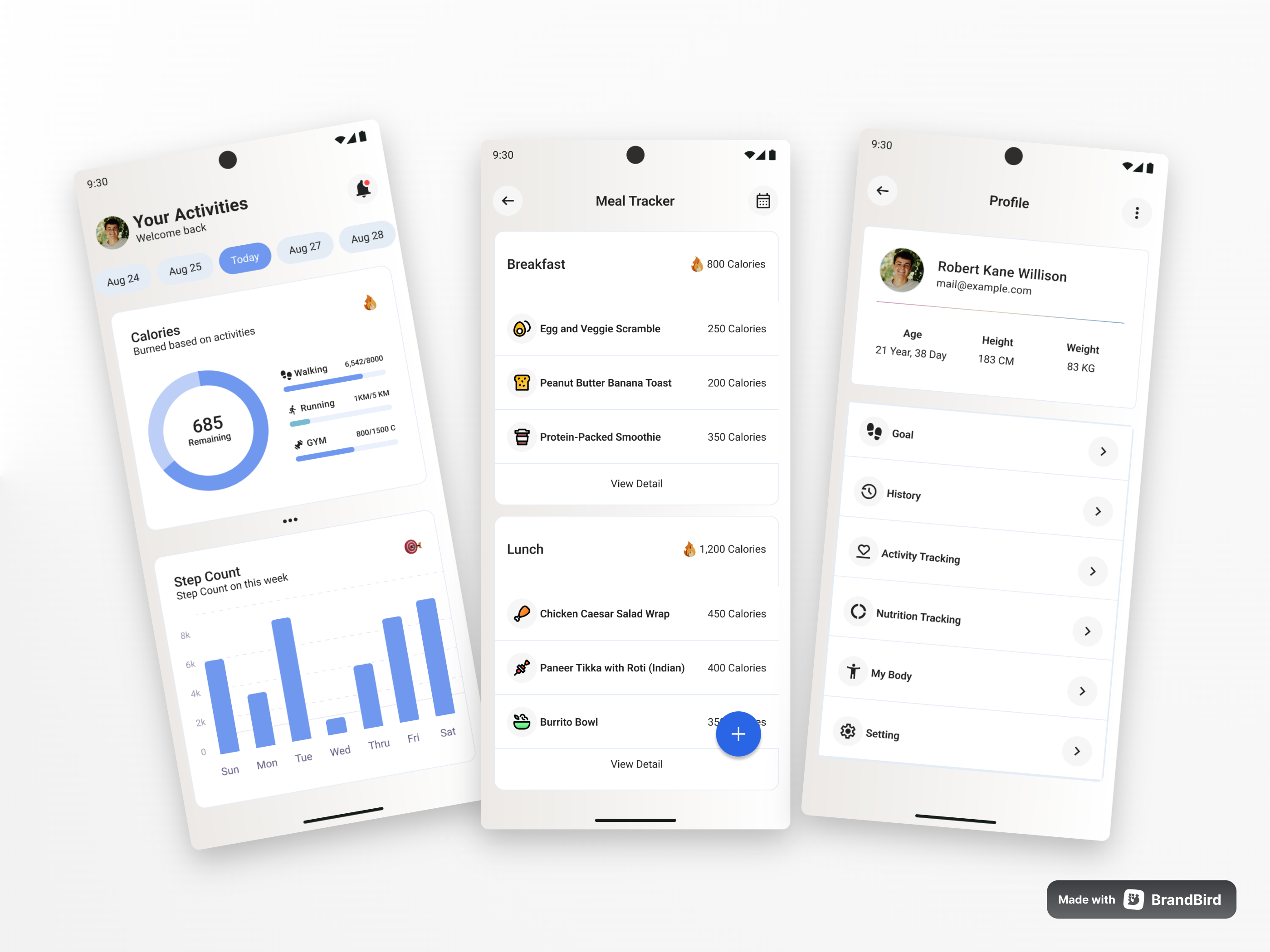 Activity & Nutrition Tracker App UI