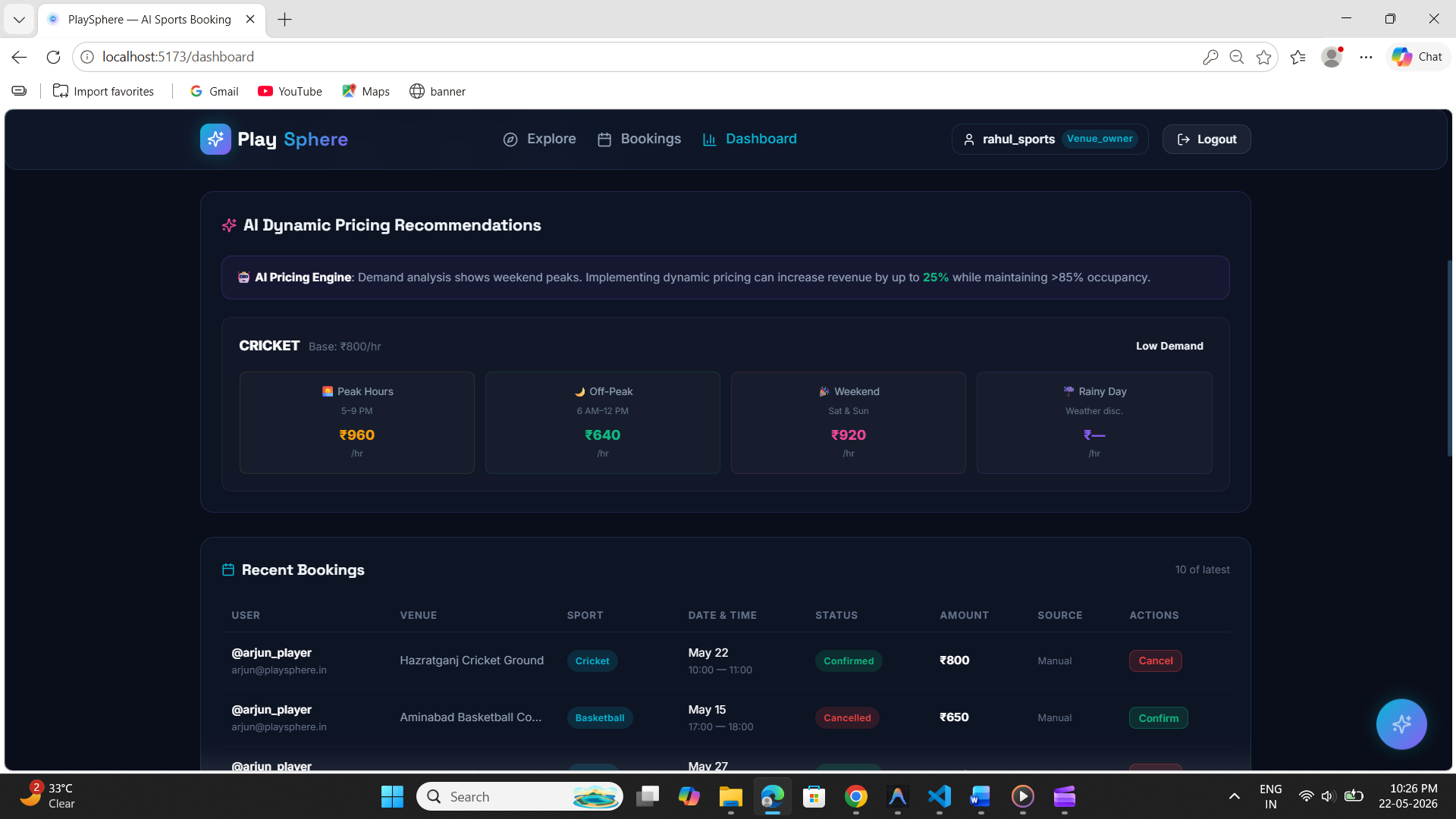 PlaySphere – Full Stack Sports Venue Booking Platform | AI-Powered Web App (MERN Project)
