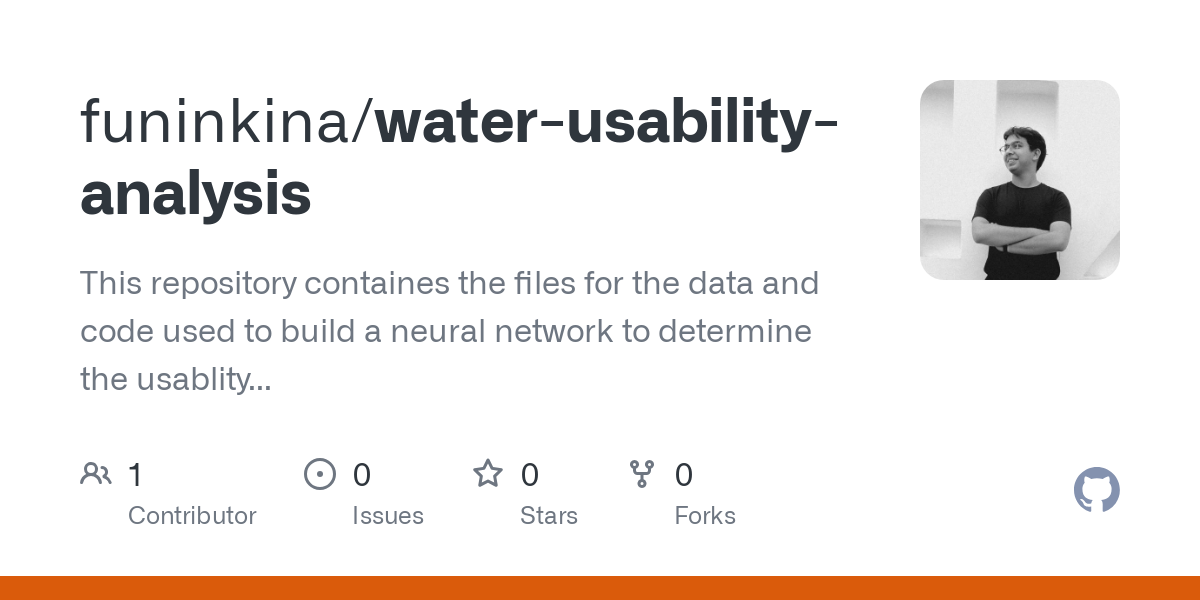 GitHub - funinkina/water-usability-analysis: This repository containes the files for the data and code used to build a neural network to determine the usablity of any water sample in dairy industry,