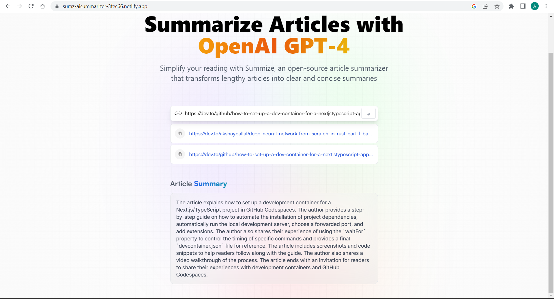 AI Aritcle-Summarizer (Sumz)