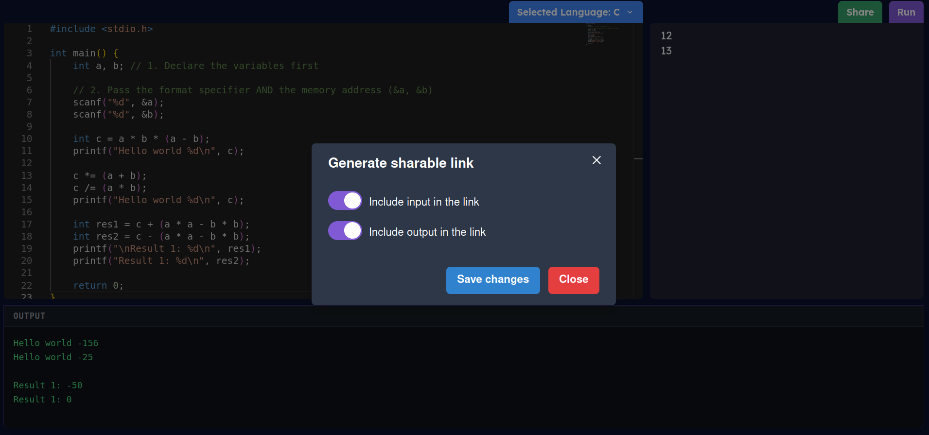 Online IDE - Write, run and share your code snippets effortlessly Online IDE - Write, run and share your code snippets effortlessly