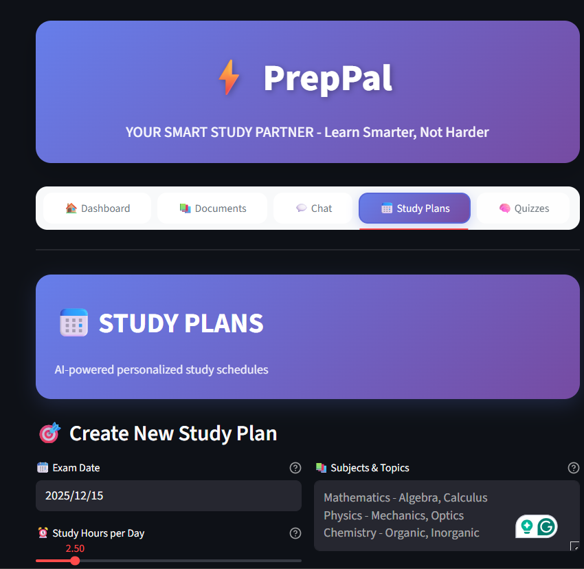 PrepPal -Smart Study Planner PrepPal -Smart Study Planner