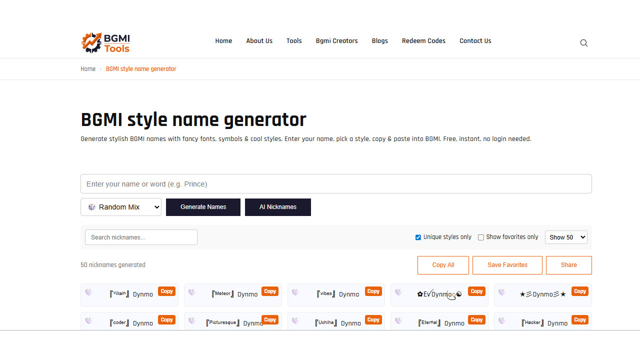 BGMI style name generator