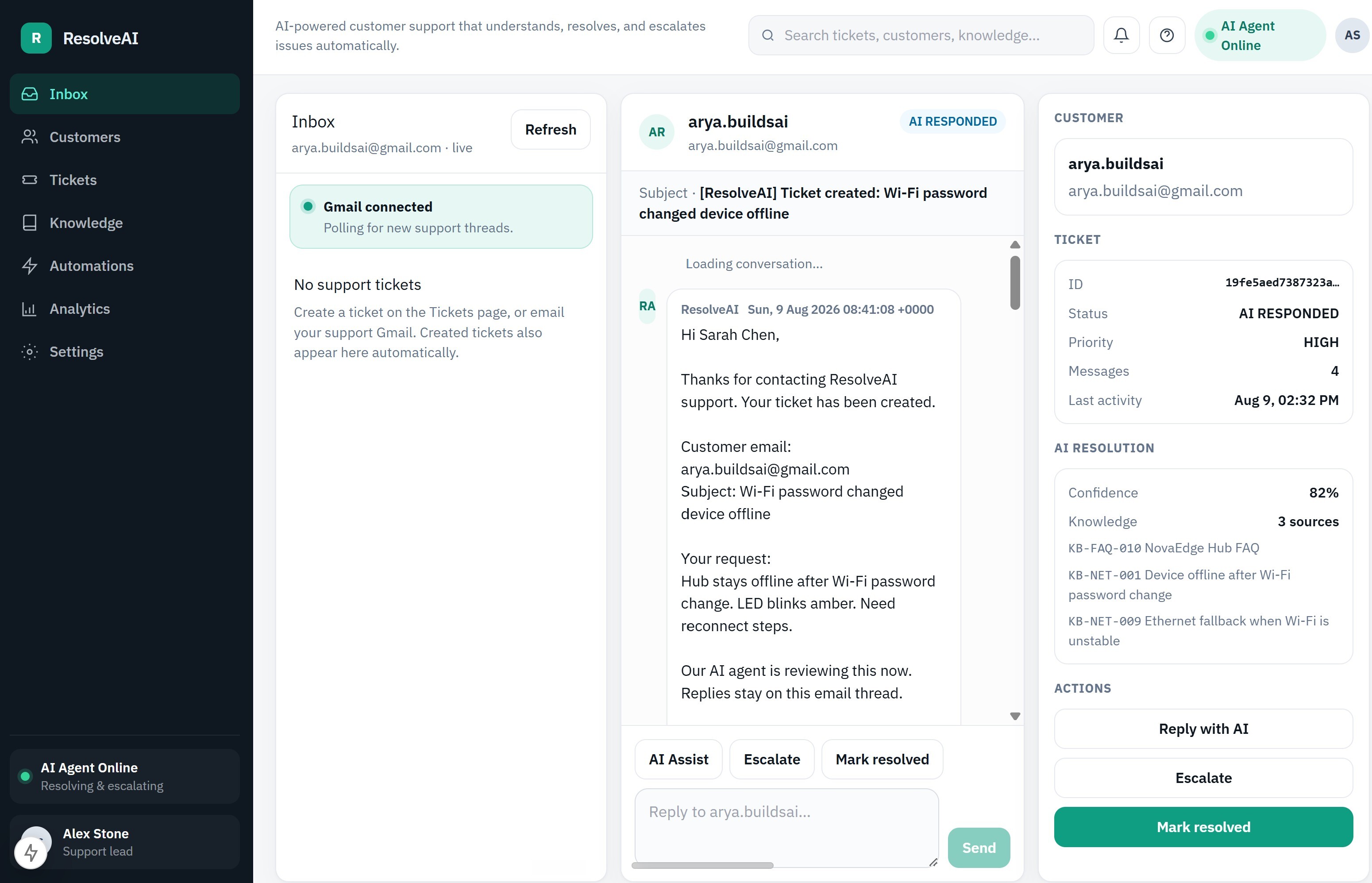 AI Customer Support Knowledge Agent AI Customer Support Knowledge Agent
