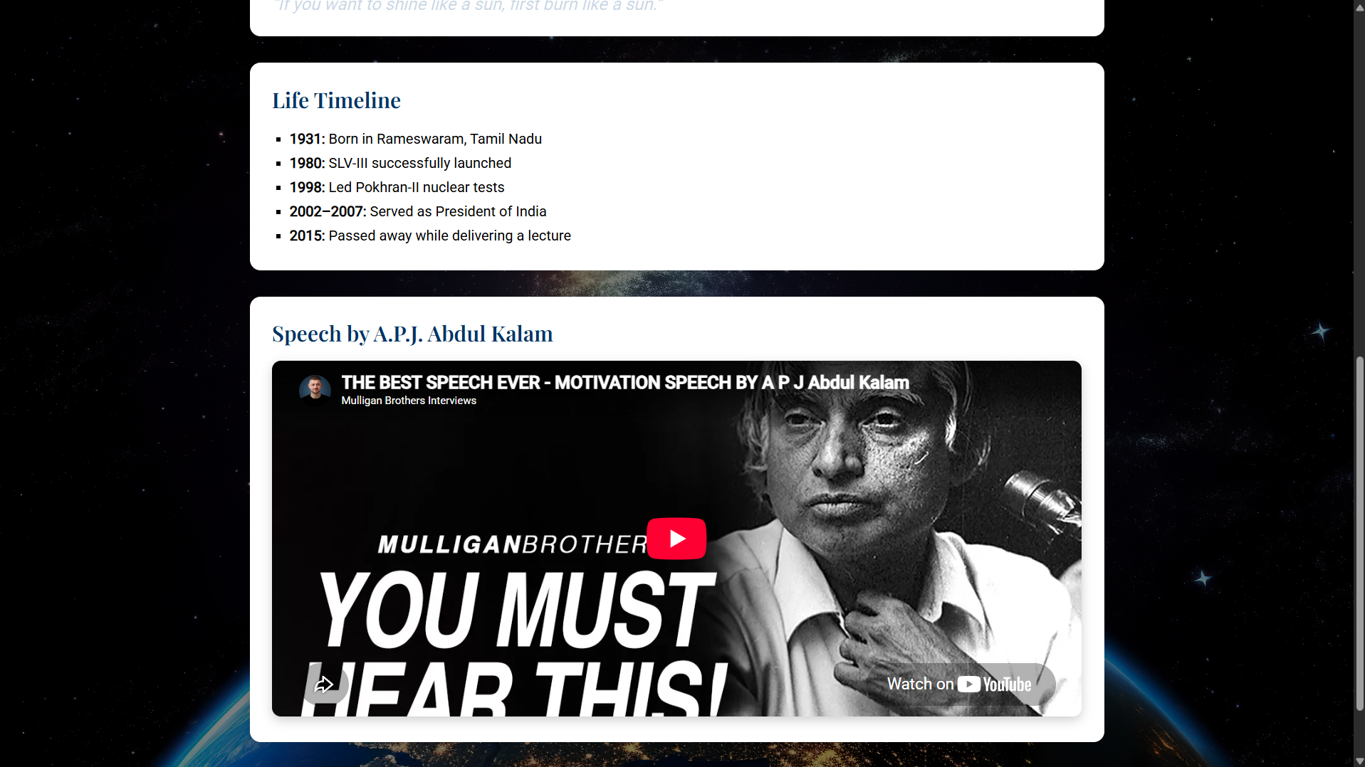Dr. A.P.J. Abdul Kalam Tribute Page Dr. A.P.J. Abdul Kalam Tribute Page