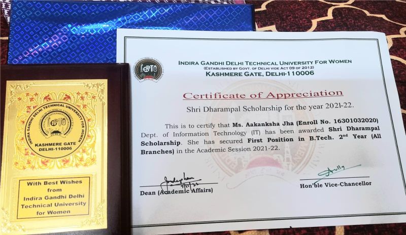 Shri Dhrampal Scholarship- Overall 2nd year Topper