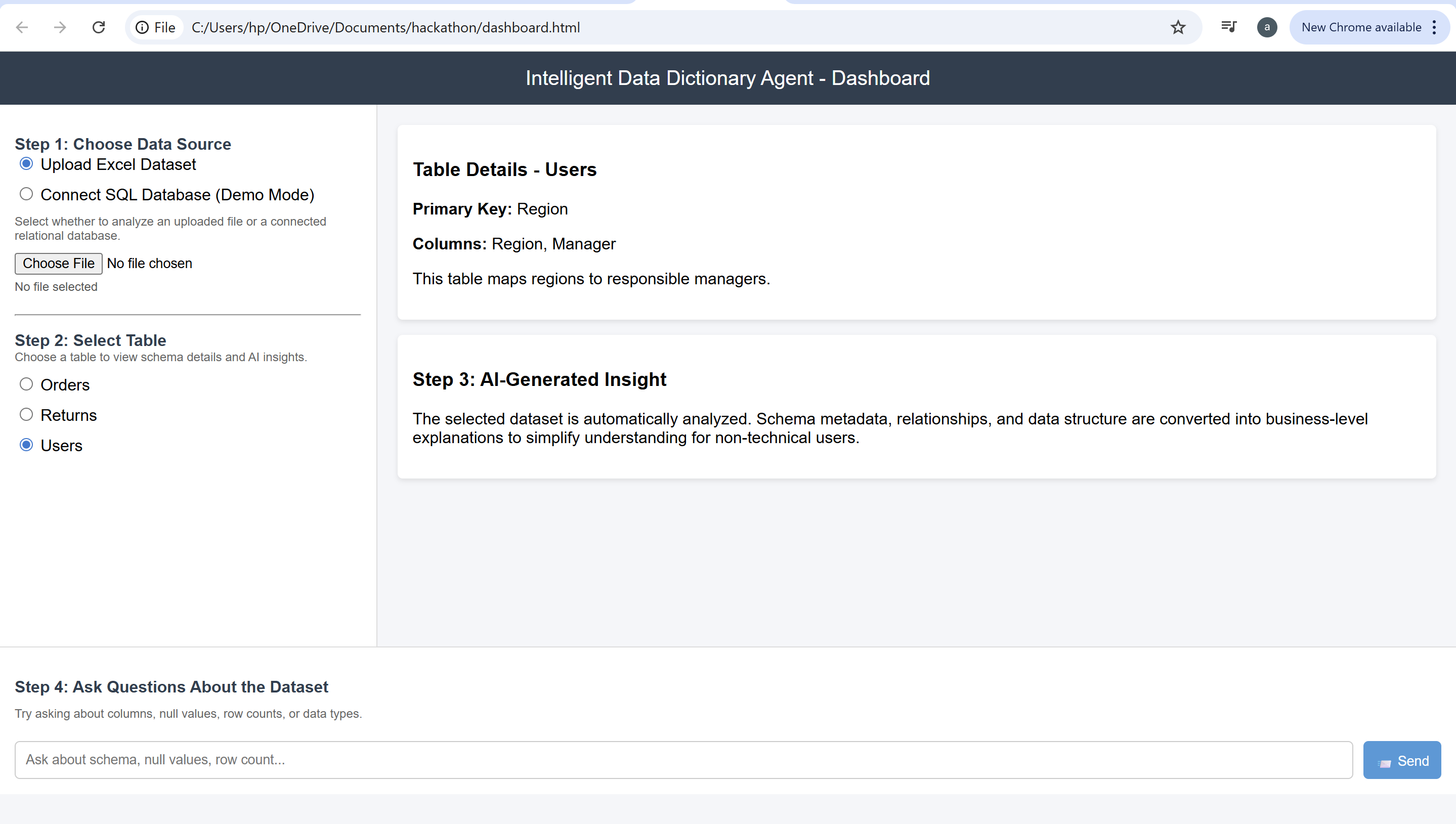 Intelligent Data Dictionary Agent – AI-Powered Schema & Insight Engine