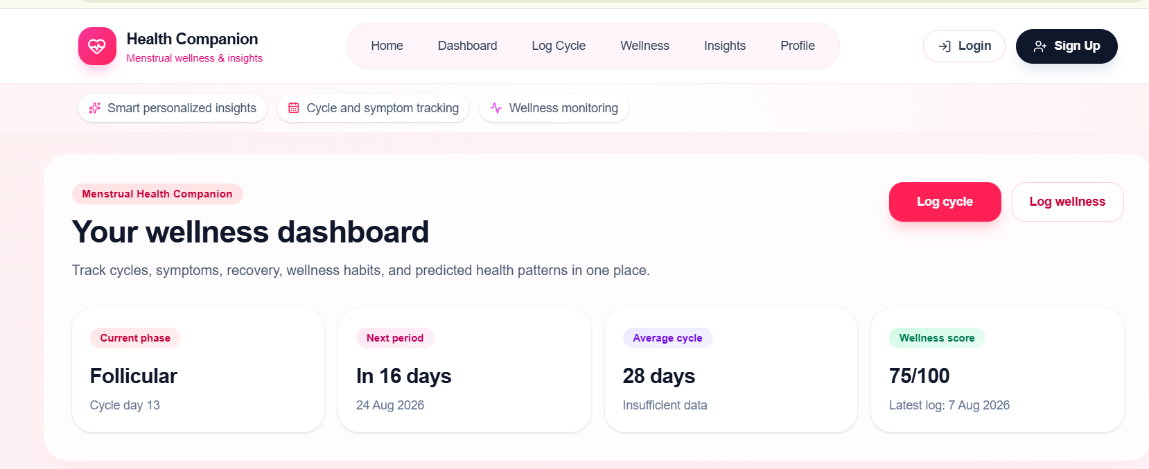 A digital health companion for menstrual health, wellness tracking, and personalized insights. A digital health companion for menstrual health, wellness tracking, and personalized insights.