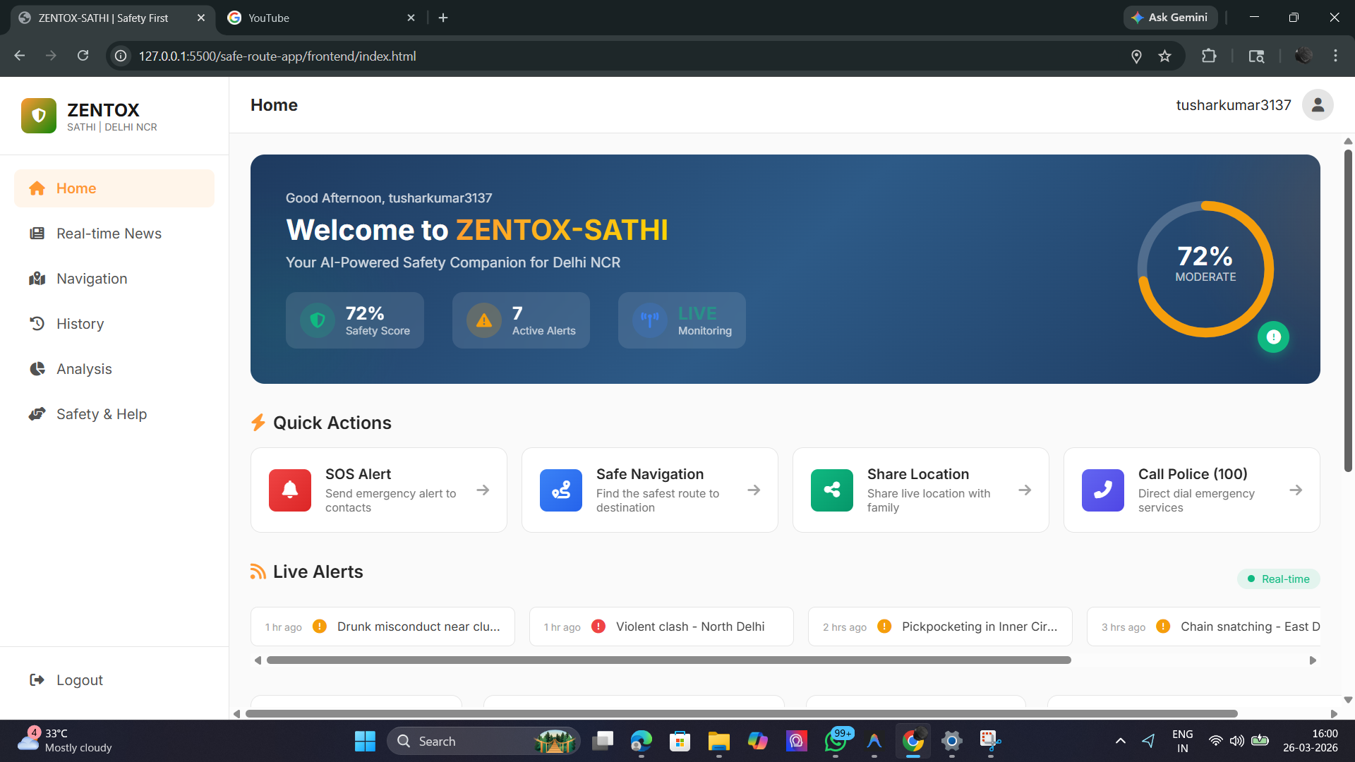ZENTOX-SATHI - Crime-Aware Navigation Platform ZENTOX-SATHI - Crime-Aware Navigation Platform
