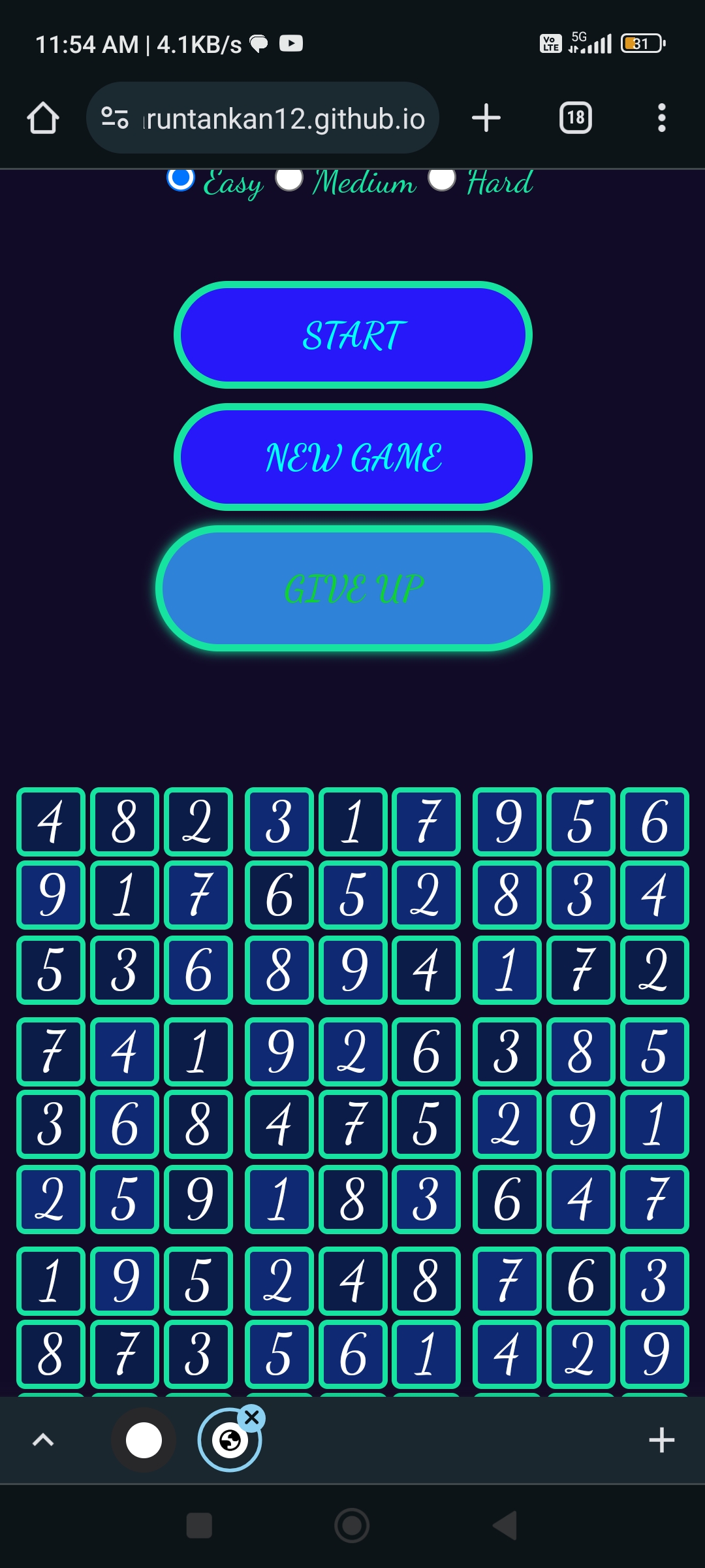 Sudoku game Sudoku game