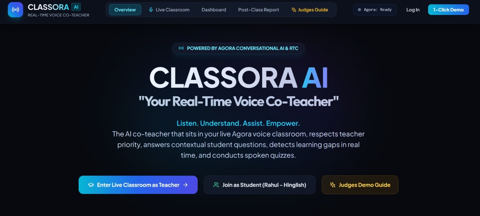 Classora AI — Your Real-Time Voice Co-Teacher Classora AI — Your Real-Time Voice Co-Teacher