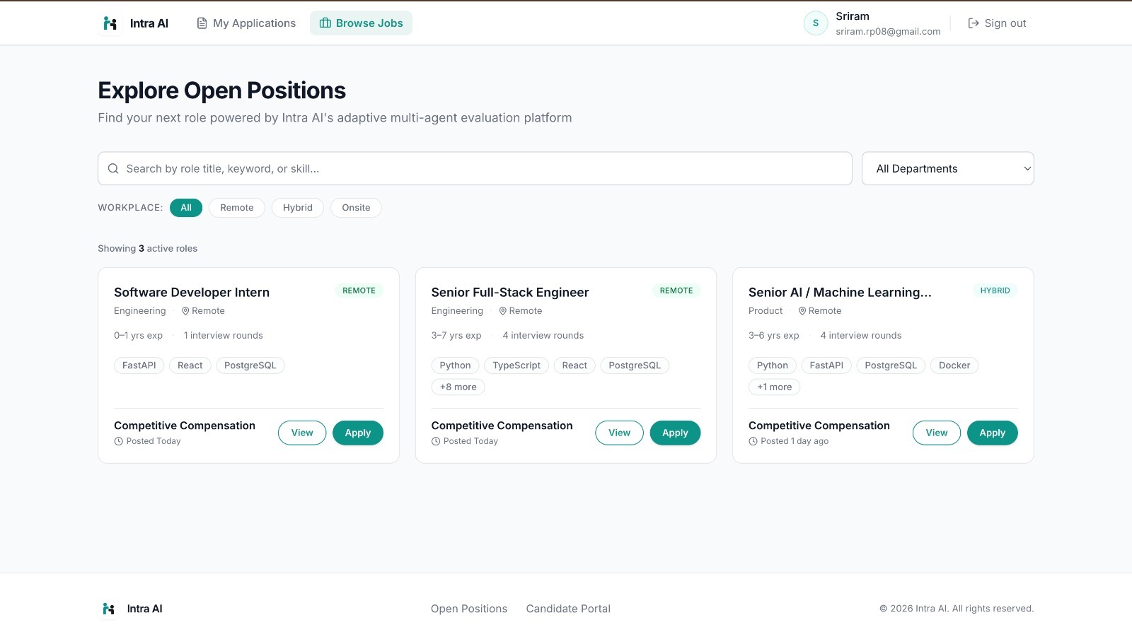 Intra AI — Adaptive AI Recruitment and Interview Platform Intra AI — Adaptive AI Recruitment and Interview Platform