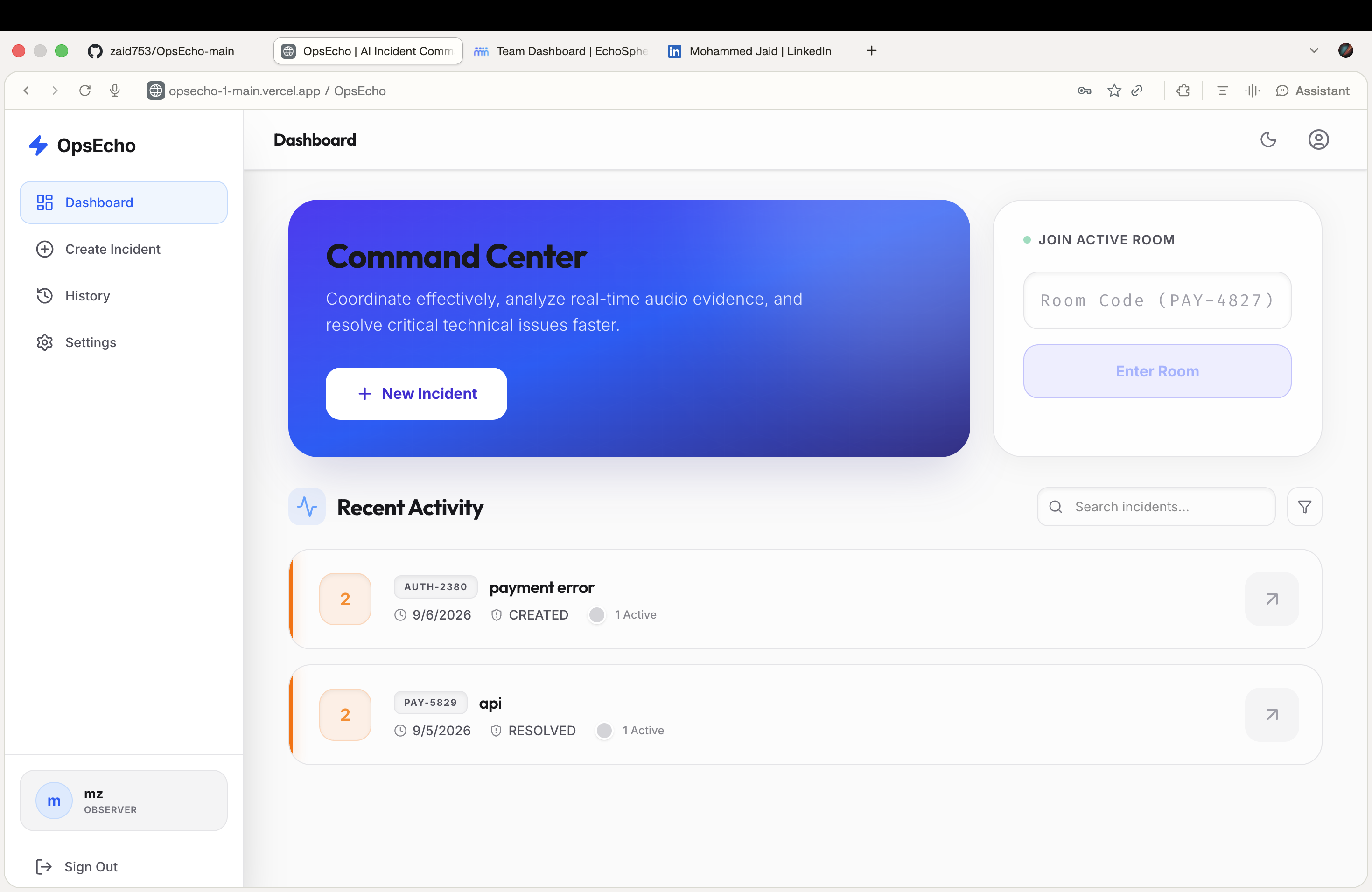 OpsEcho - Voice Incident Commander