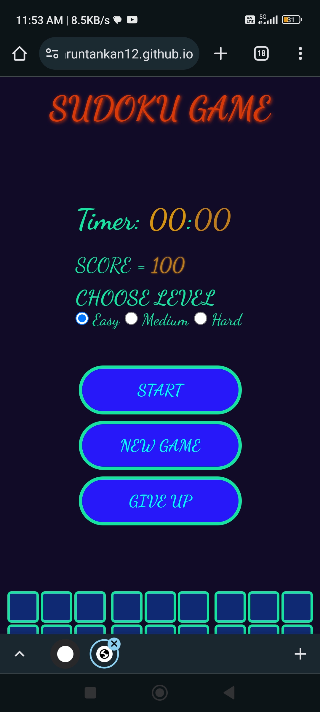 Sudoku game Sudoku game