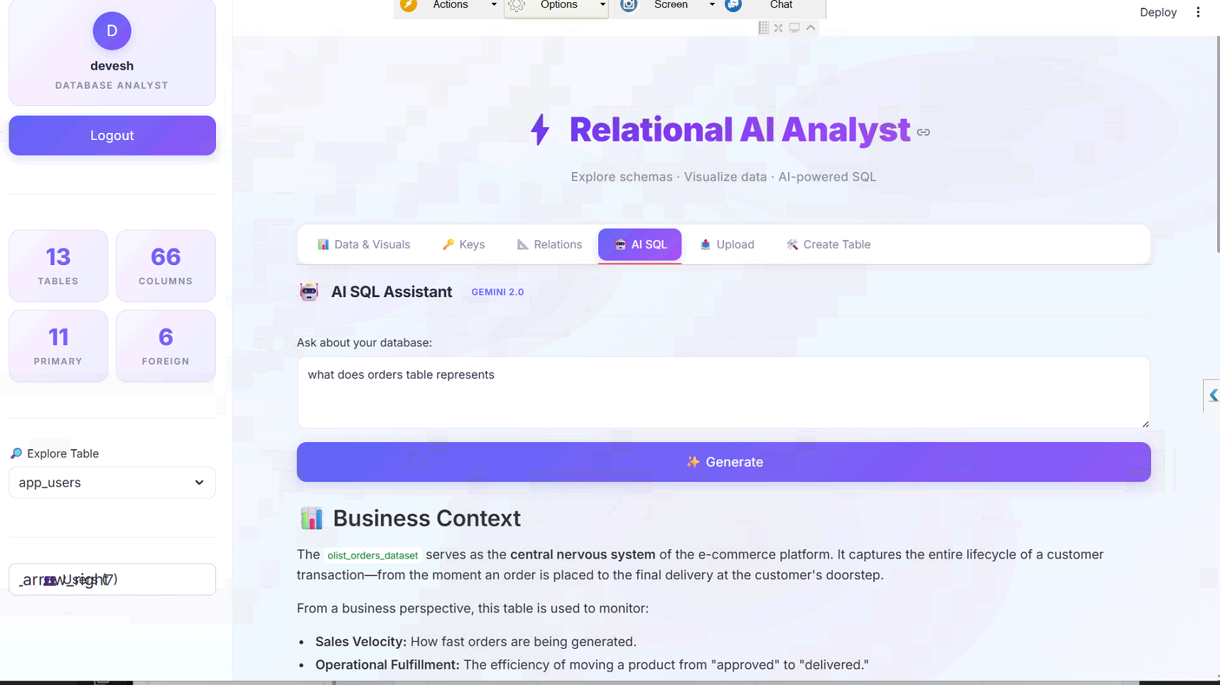AI DATABASE ANALYZER