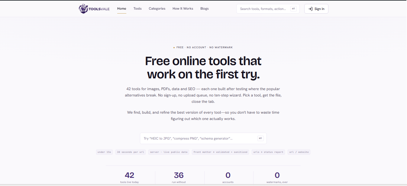 ToolsVale: 42+ Frictionless Web Utilities That Run Entirely In Your Browser ToolsVale: 42+ Frictionless Web Utilities That Run Entirely In Your Browser