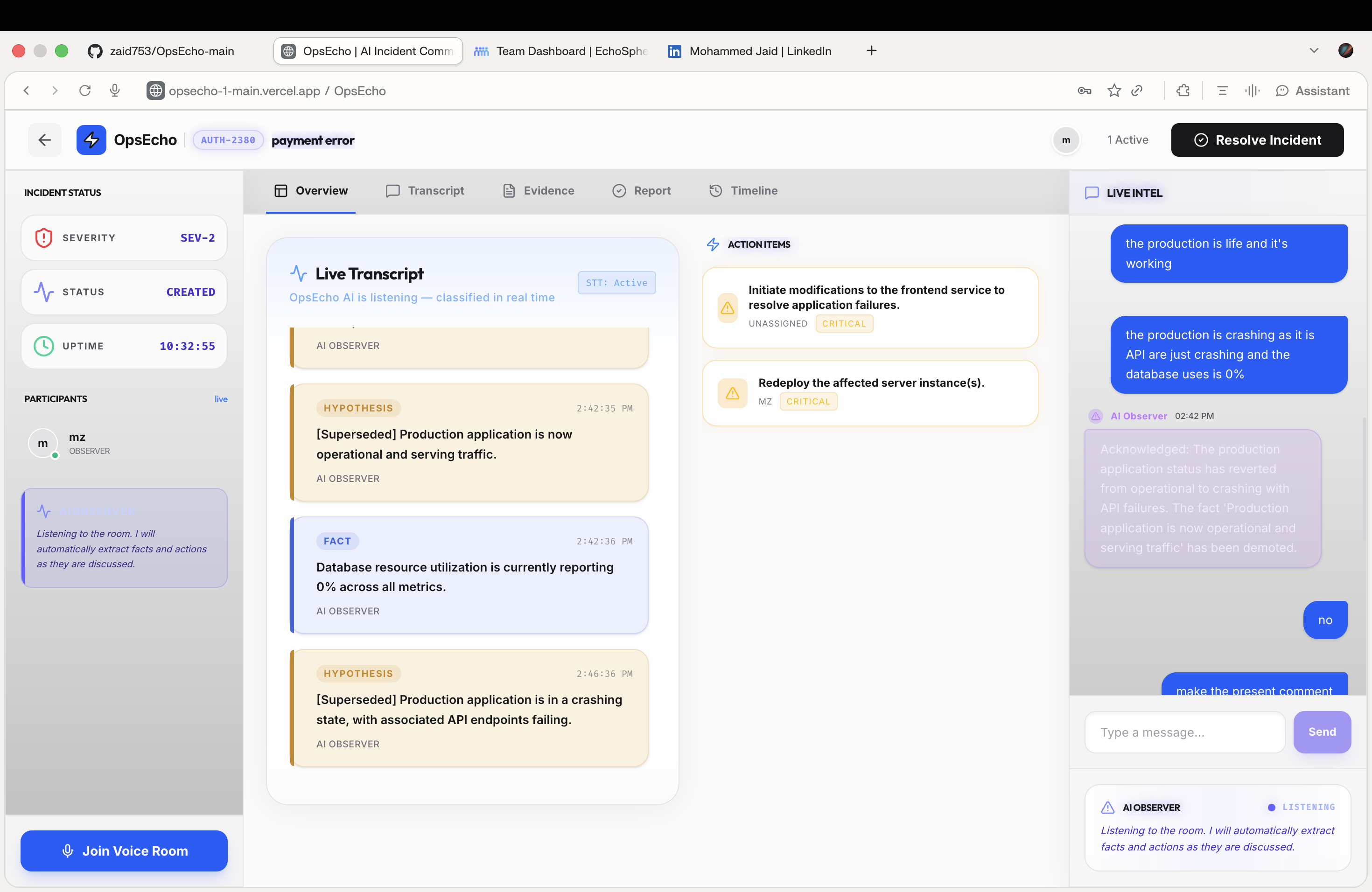 OpsEcho - Voice Incident Commander