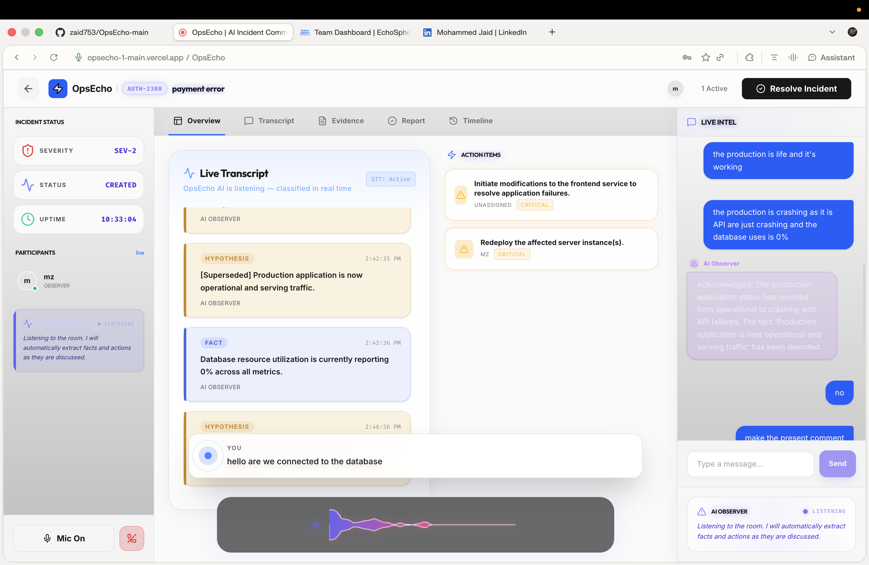 OpsEcho - Voice Incident Commander