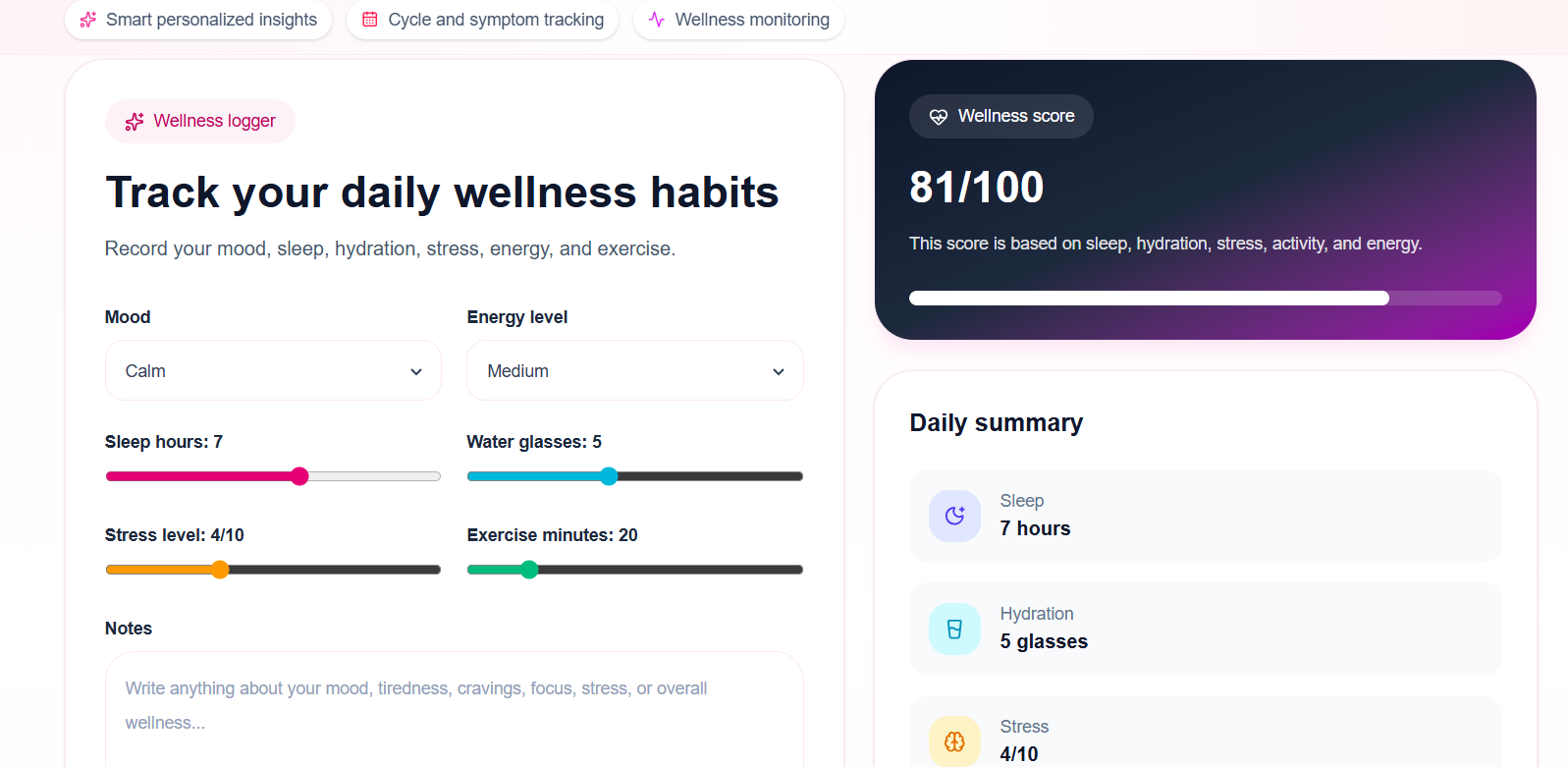 A digital health companion for menstrual health, wellness tracking, and personalized insights. A digital health companion for menstrual health, wellness tracking, and personalized insights.