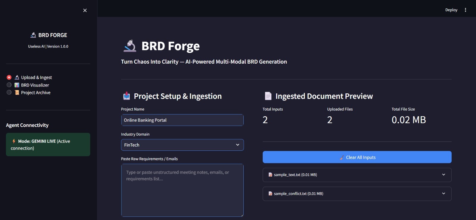BRD Forge : Intelligent Multi-Modal Requirements Generation Agent