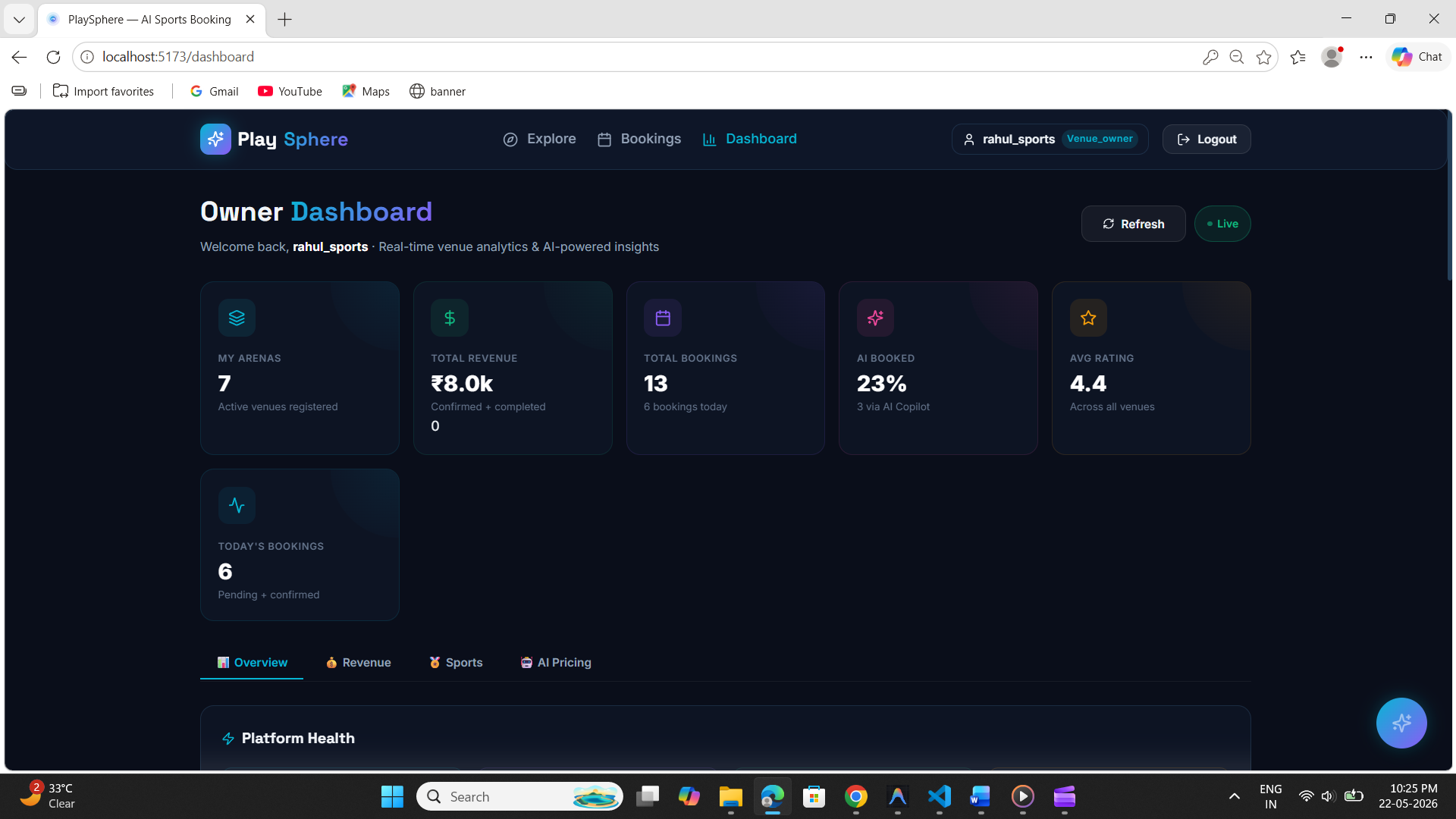 PlaySphere – Full Stack Sports Venue Booking Platform | AI-Powered Web App (MERN Project)