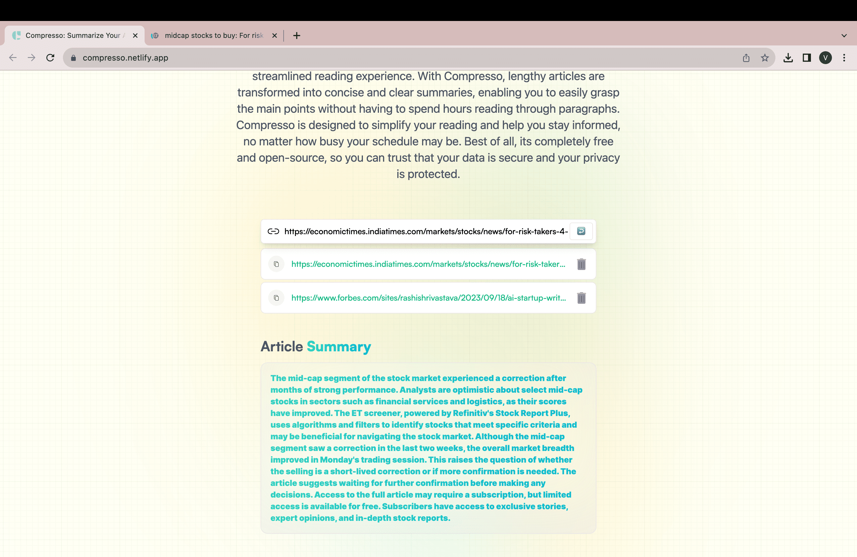 Compresso: Article Summarizer App