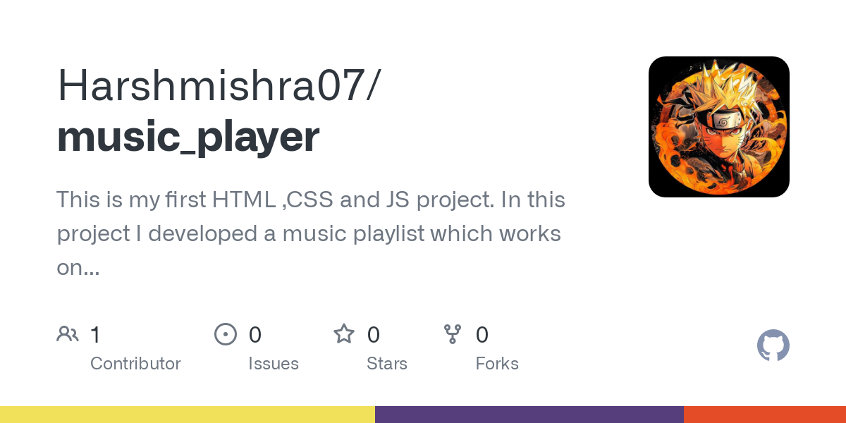 GitHub - Harshmishra07/music_player: This is my first HTML ,CSS and JS project. In this project I developed a music playlist which works on both PC and Mobiles.