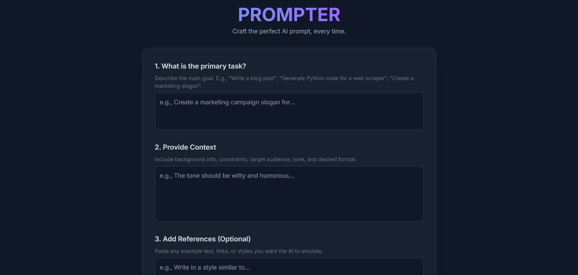 PROMPTER - Craft the perfect AI prompt, every time.
