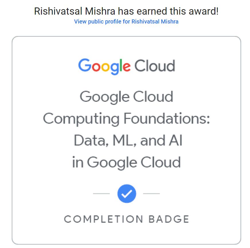 Completion of google cloud jam