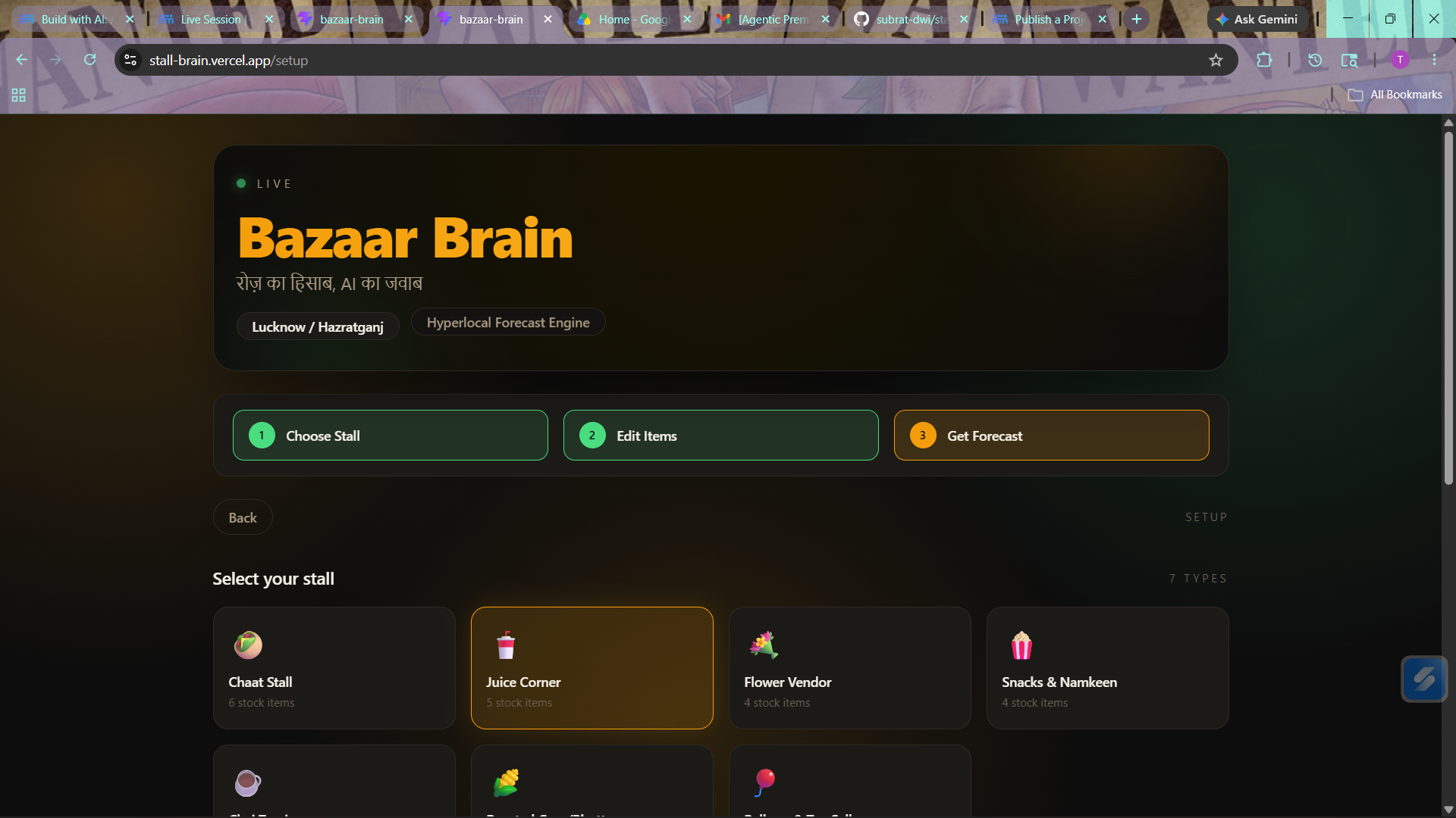 Bazaar Brain - An agentic AI demand forecasting tool for street vendors in Hazratganj, Lucknow Bazaar Brain - An agentic AI demand forecasting tool for street vendors in Hazratganj, Lucknow
