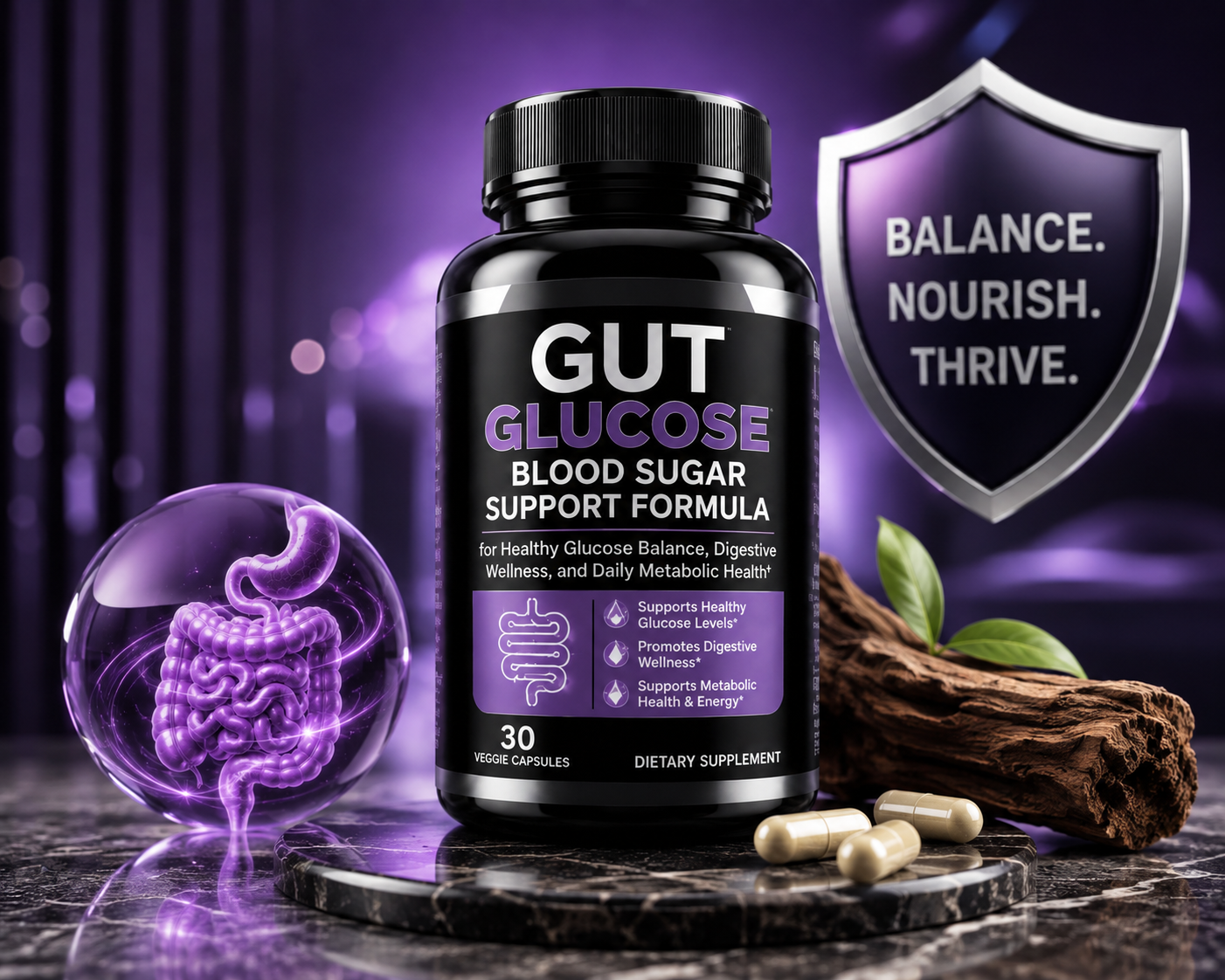 Gut Glucose Blood Sugar Digestive Support Supplement for Healthy Lifestyle, Energy
