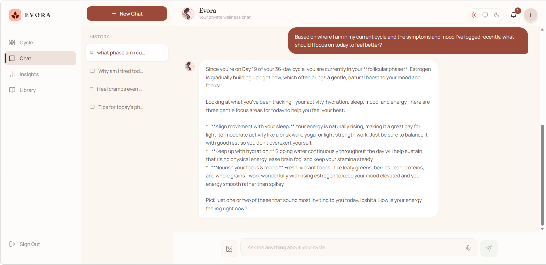 EVORA: An AI-Powered Women’s Wellness & Menstrual Health Companion EVORA: An AI-Powered Women’s Wellness & Menstrual Health Companion
