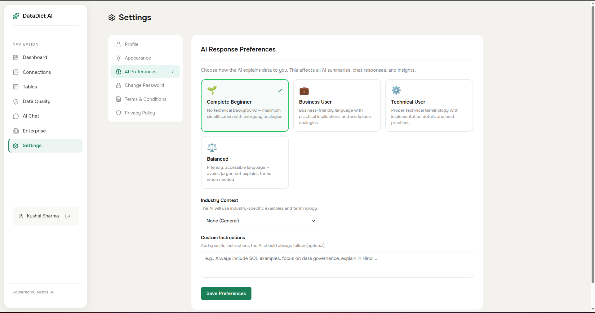 DataDict AI – Personalized Enterprise Data Intelligence Platform