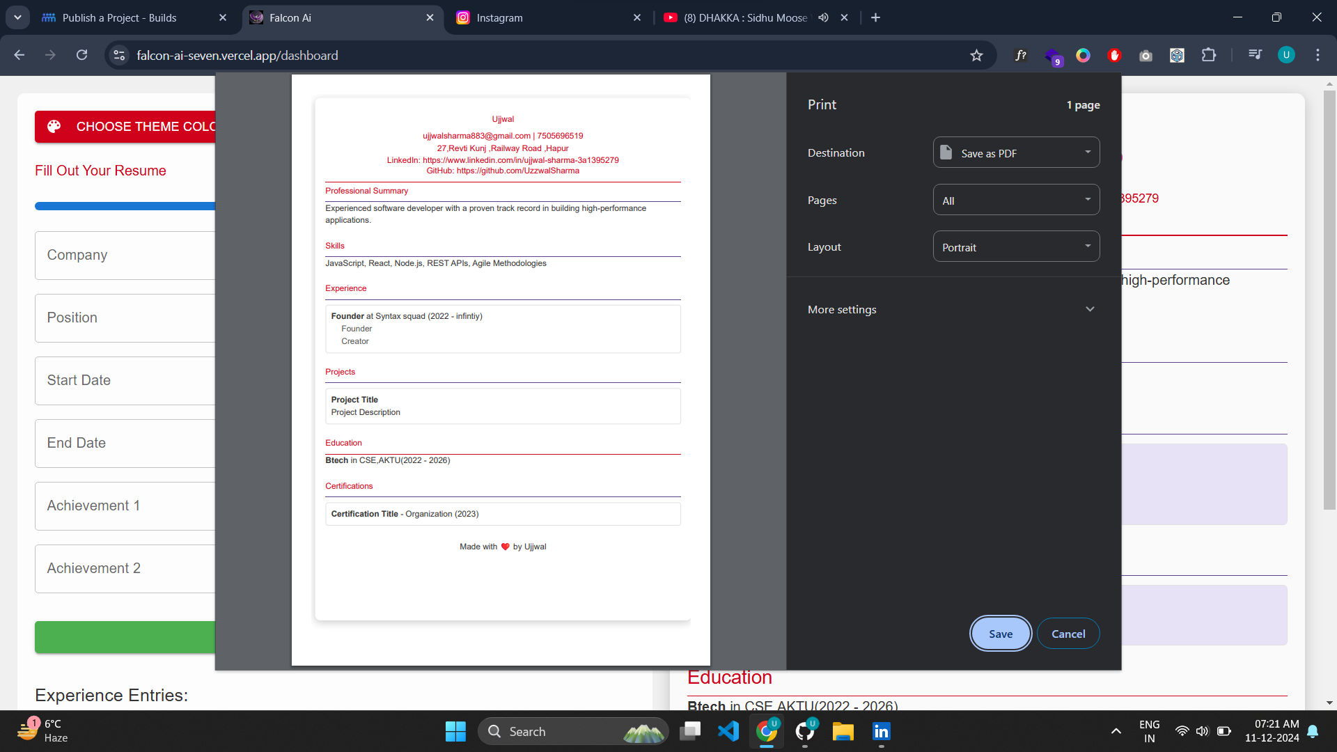 Falcon - Ai : an Ai resume builder