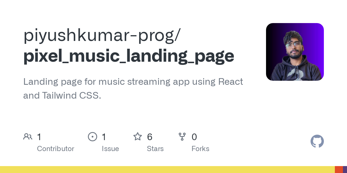 GitHub - piyushkumar-prog/pixel_music_landing_page: Landing page for music streaming app using React and Tailwind CSS.