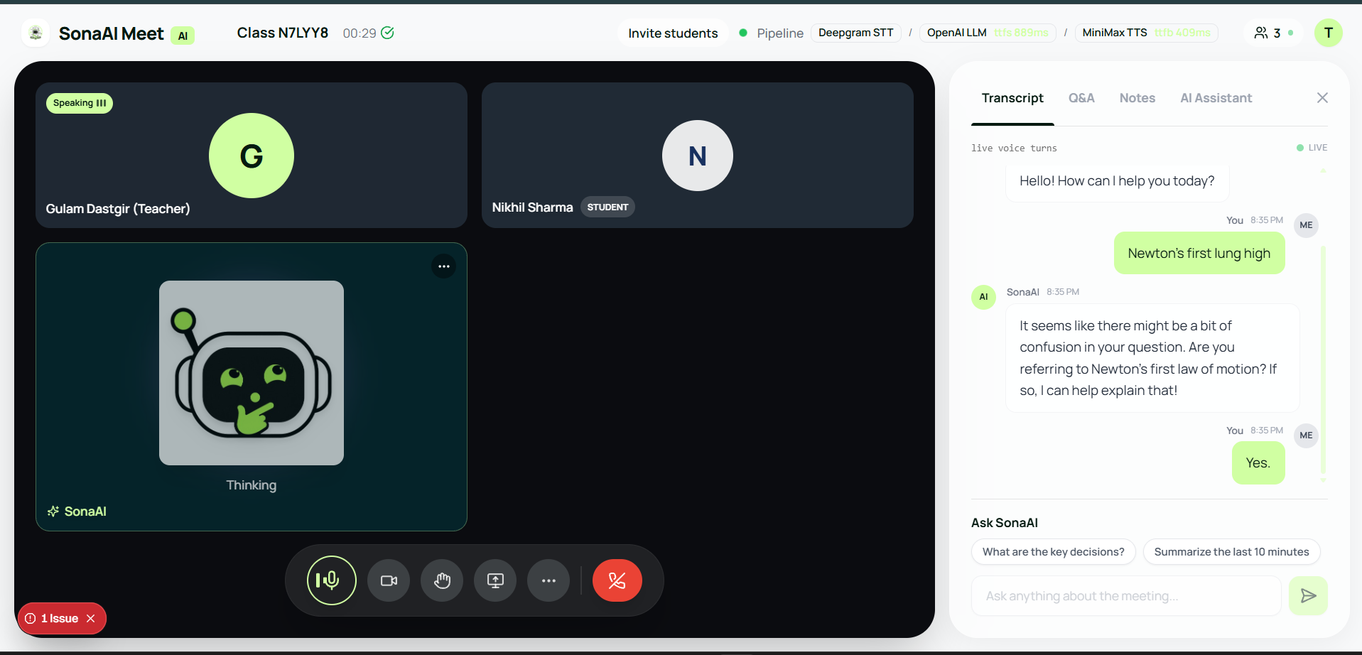 SonaAI: The AI Co-Teacher That Knows When to Speak SonaAI: The AI Co-Teacher That Knows When to Speak