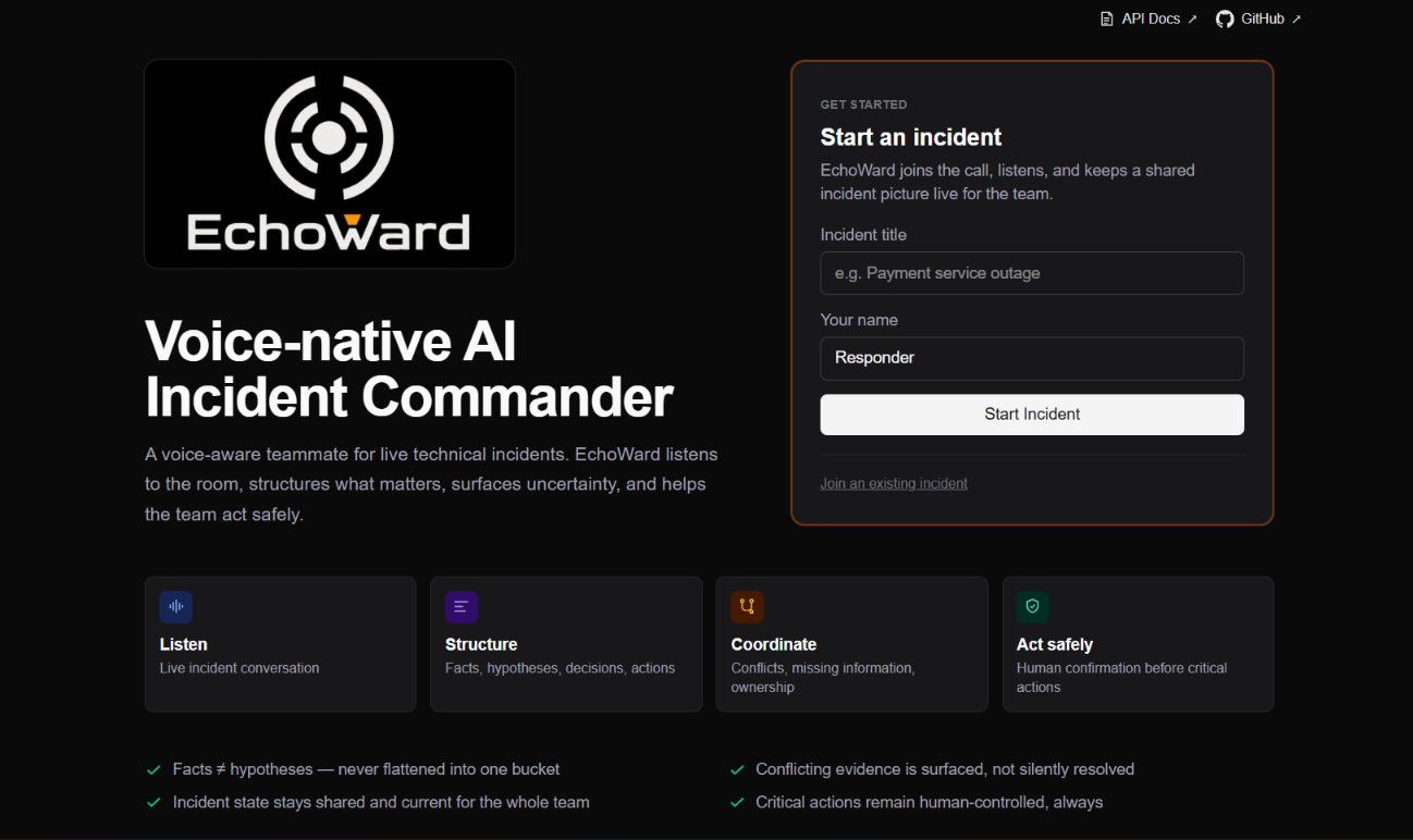 EchoWard — Voice-native AI Incident Commander EchoWard — Voice-native AI Incident Commander
