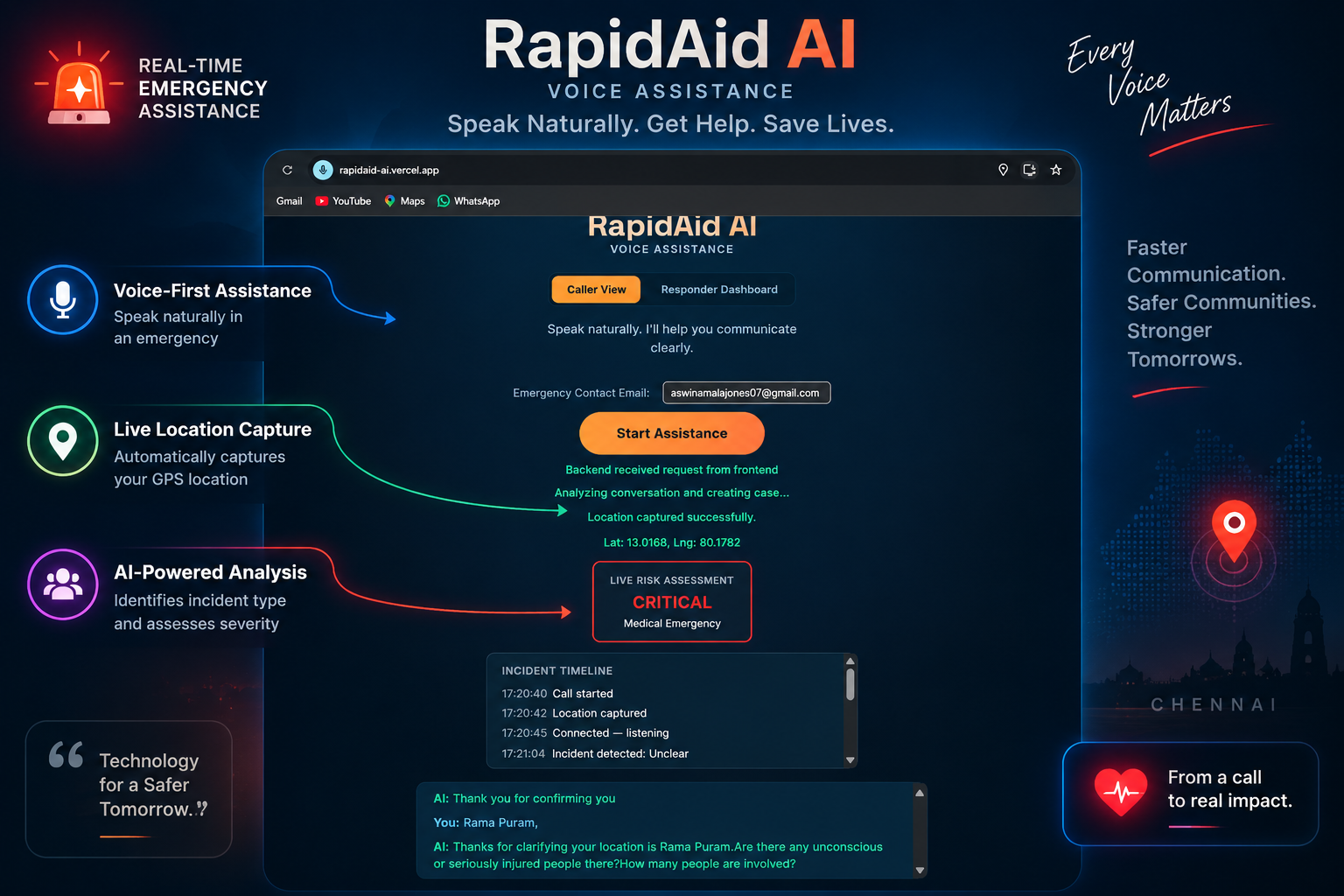 RapidAid AI — Real-Time Voice Emergency Intelligence & Response Coordination